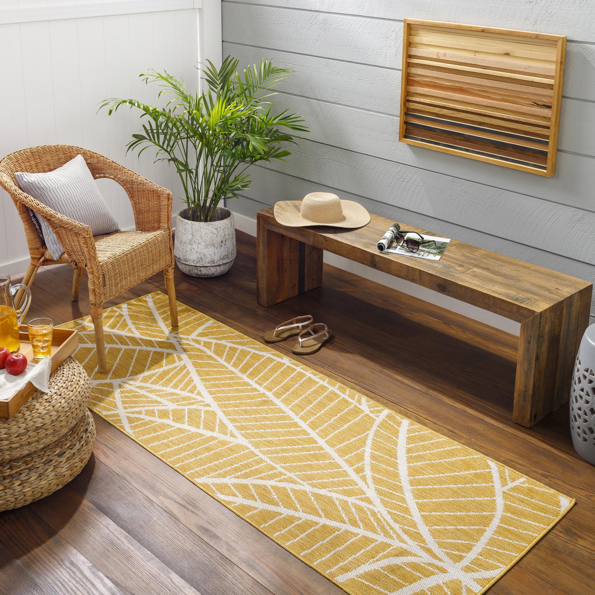 Livabliss LBH2304-2773 Long Beach 3 x 8 (ft) Polypropylene Yellow Rectangular Indoor/Outdoor Floral/Botanical Coastal Runner rug