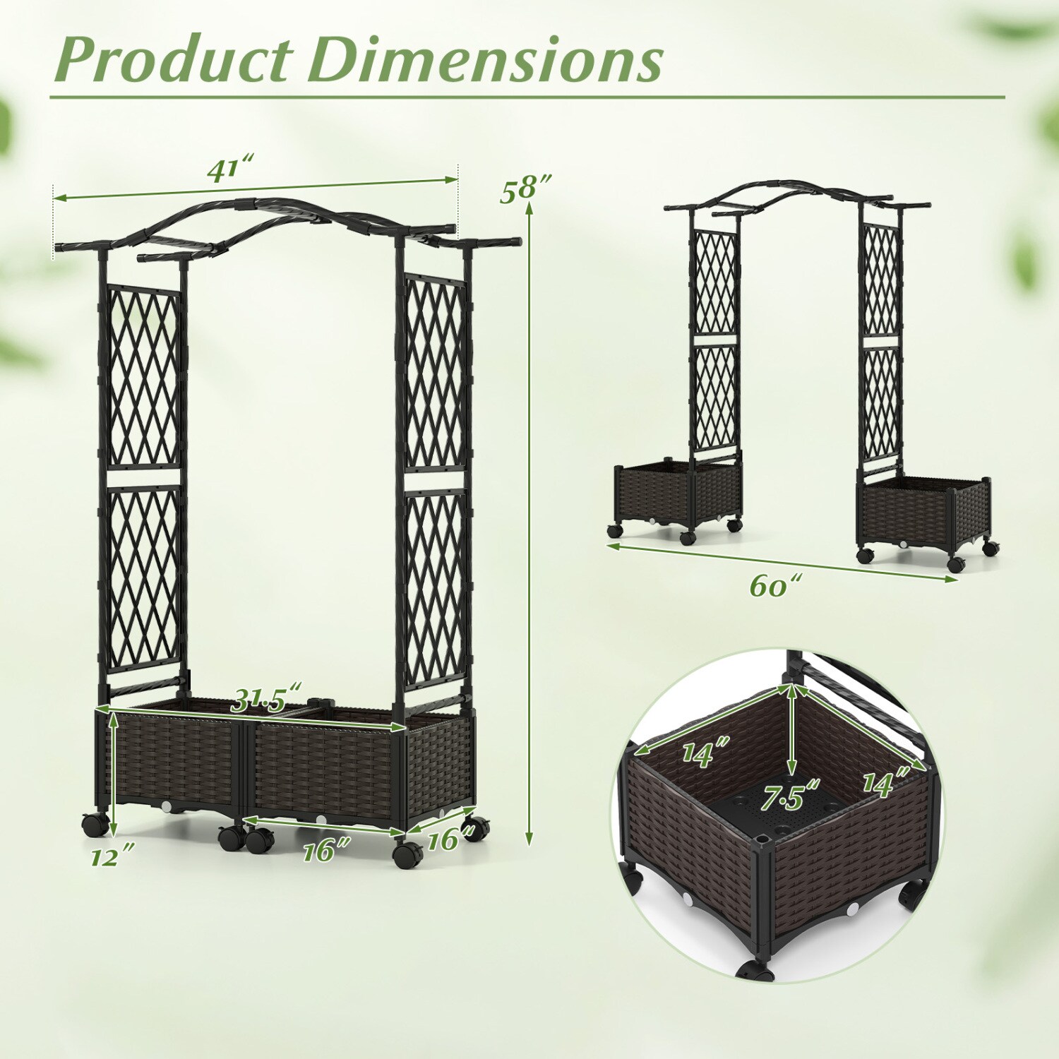 Mondawe 5 FT Raised Garden bed with Lockable Wheels and Hanging Roof ...