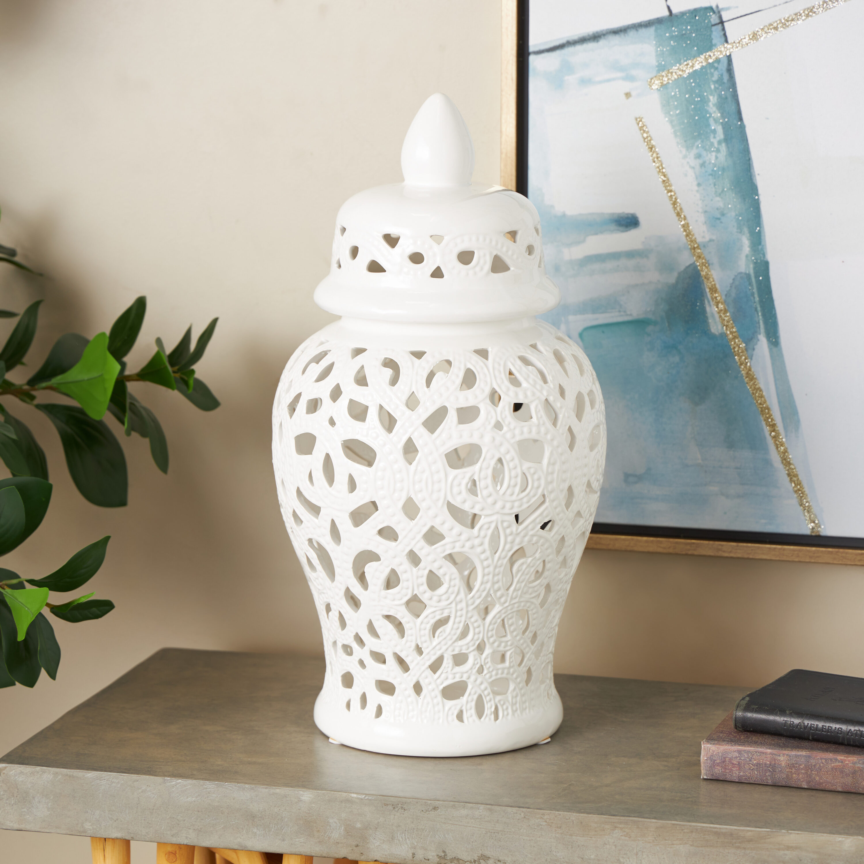 Grayson Lane 820072 White Ceramic Country Decorative jar