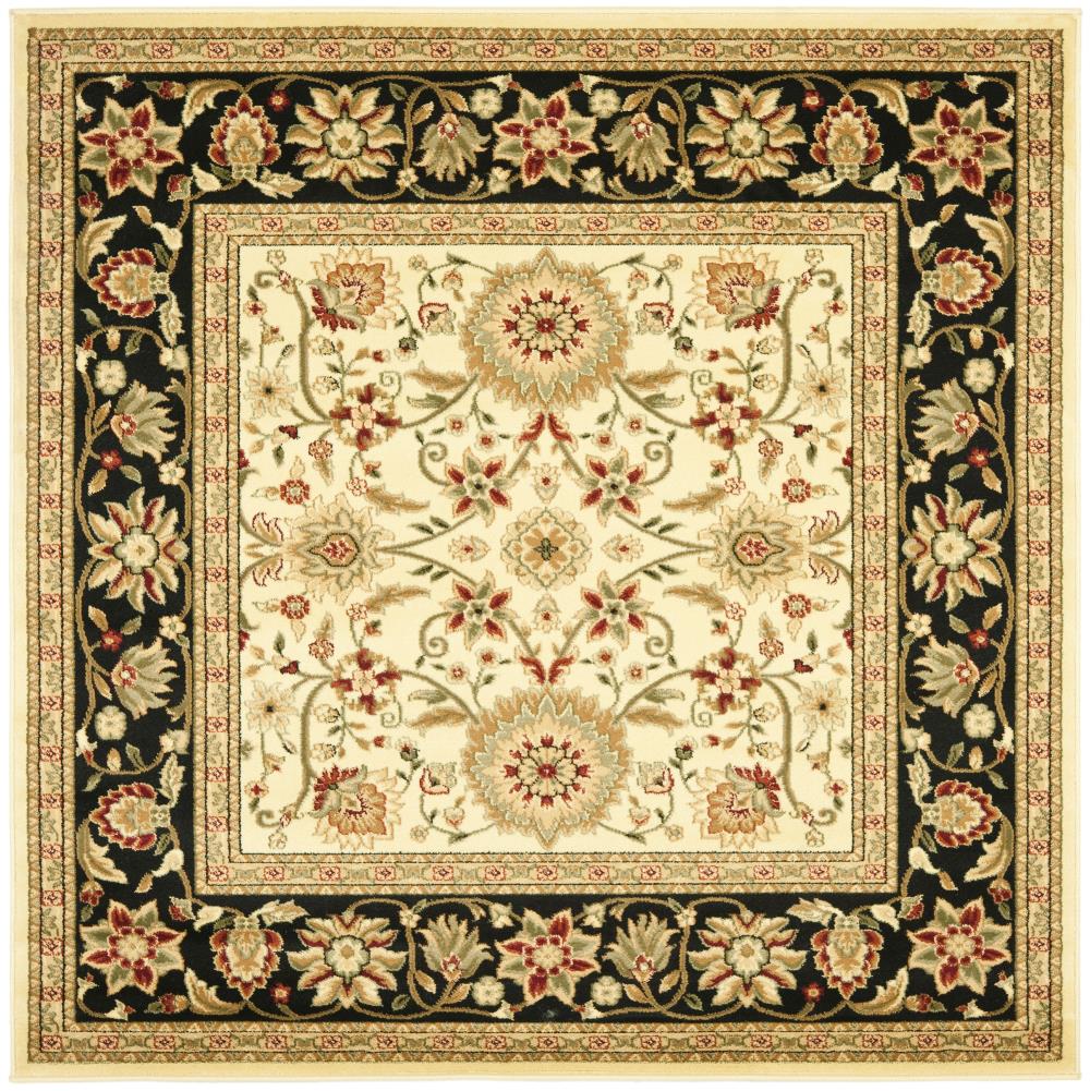 Safavieh LNH212B-6SQ Lyndhurst Sarouk 6 x 6 (ft) Loomed Polypropylene Ivory/Black Square Indoor Floral/Botanical Oriental Area rug