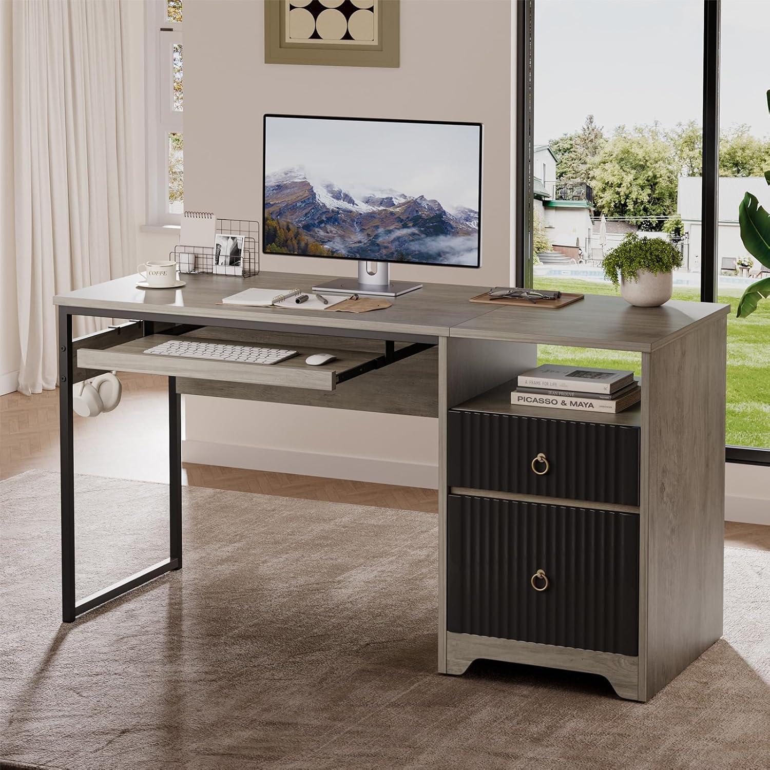 Bestier 55.12-in W 2-Drawer Grey Computer Desk with Keyboard Tray #LOW-H104614P-GRYW
