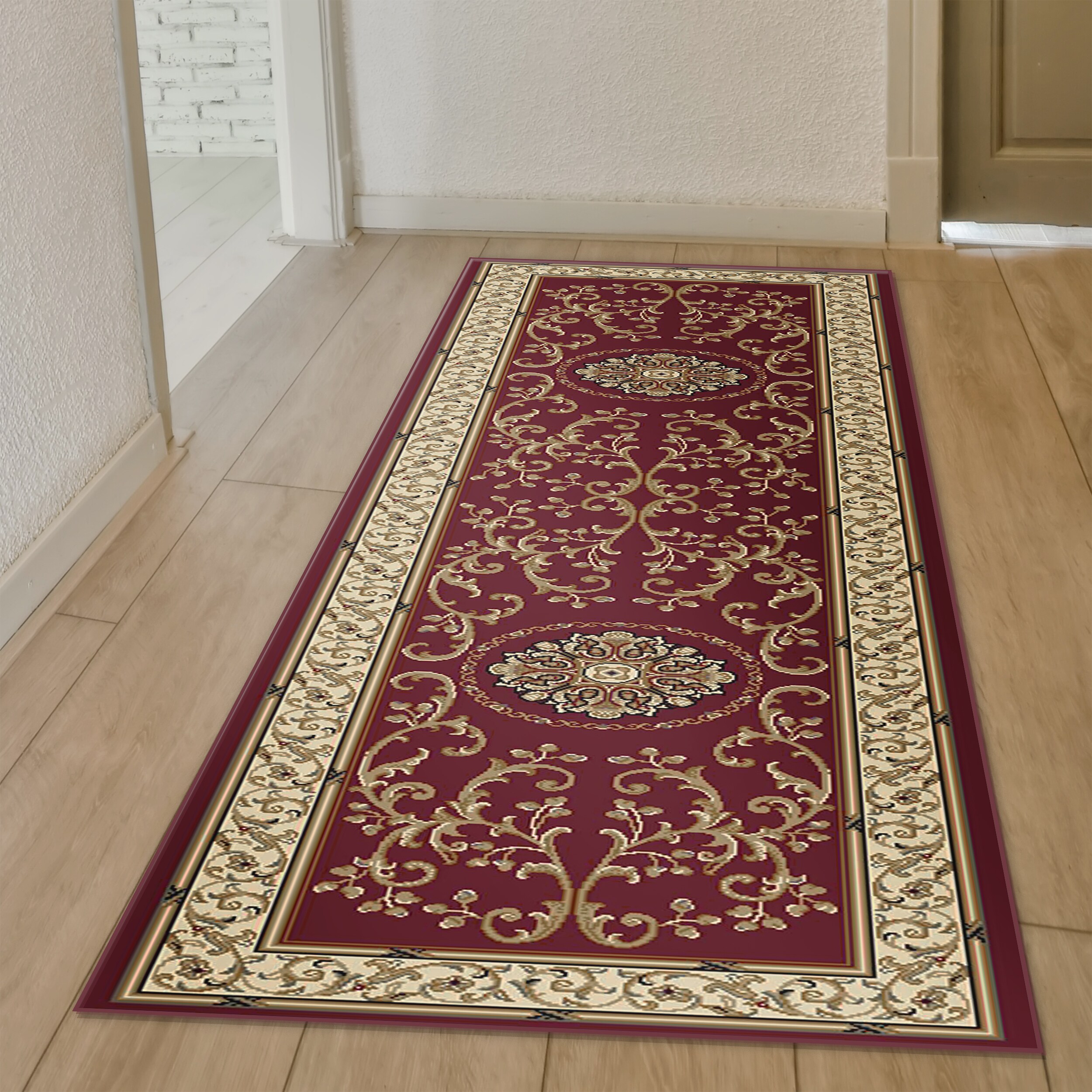 Radici USA 1419/1334/BURGUNDY Noble 2 x 8 (ft) Polypropylene Burgundy Rectangular Indoor Medallion Oriental Runner rug