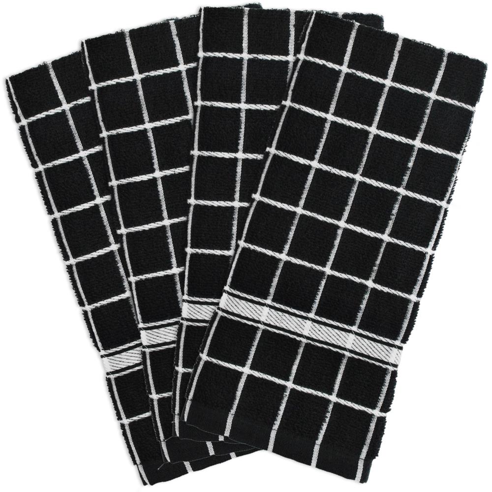 Solid Black Windowpane Terry Dishtowel (Set Of 4)