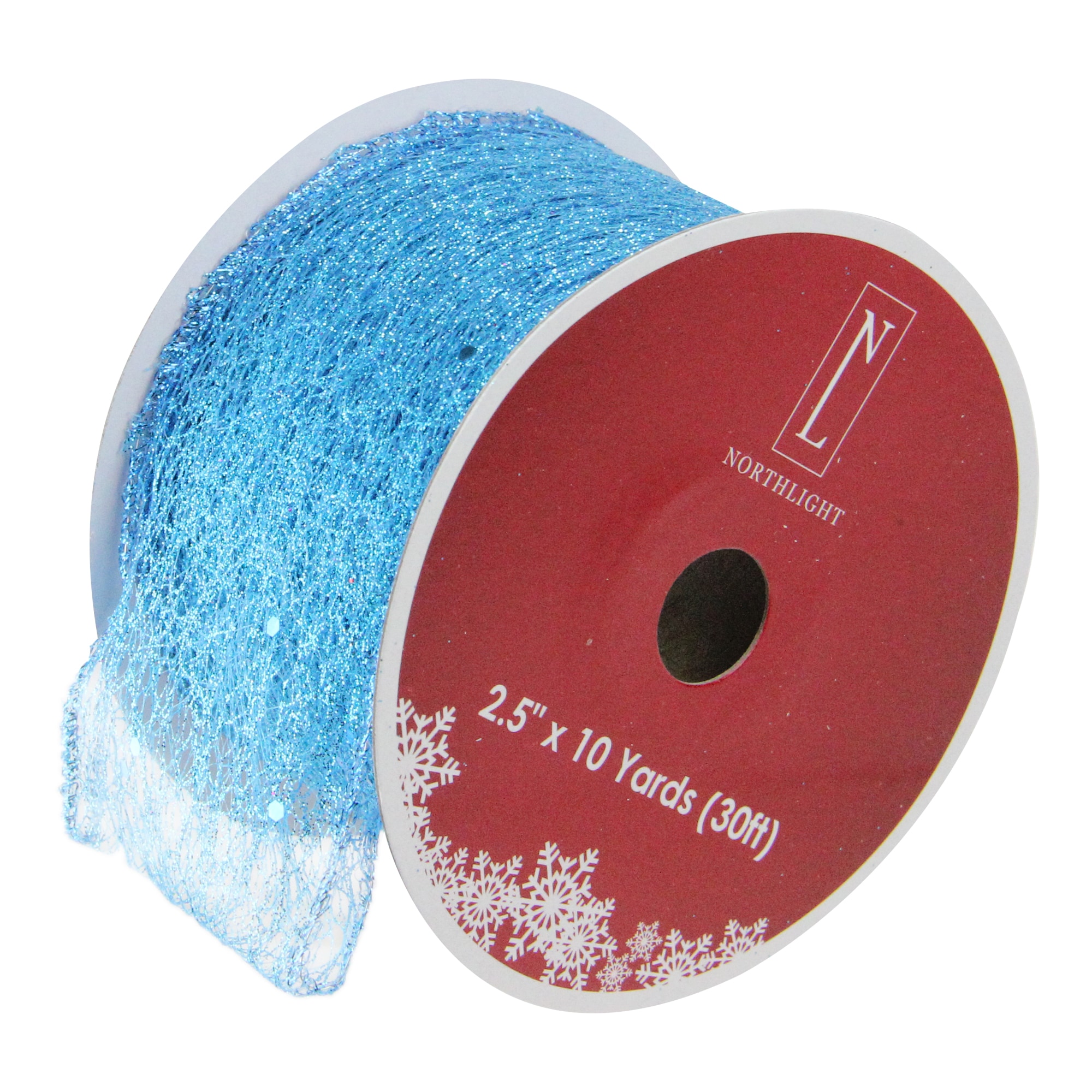 Silver & Blue Glitter Snowflakes Christmas Ribbon - 2 1/2 Inch x 20 Yards, JAM Paper