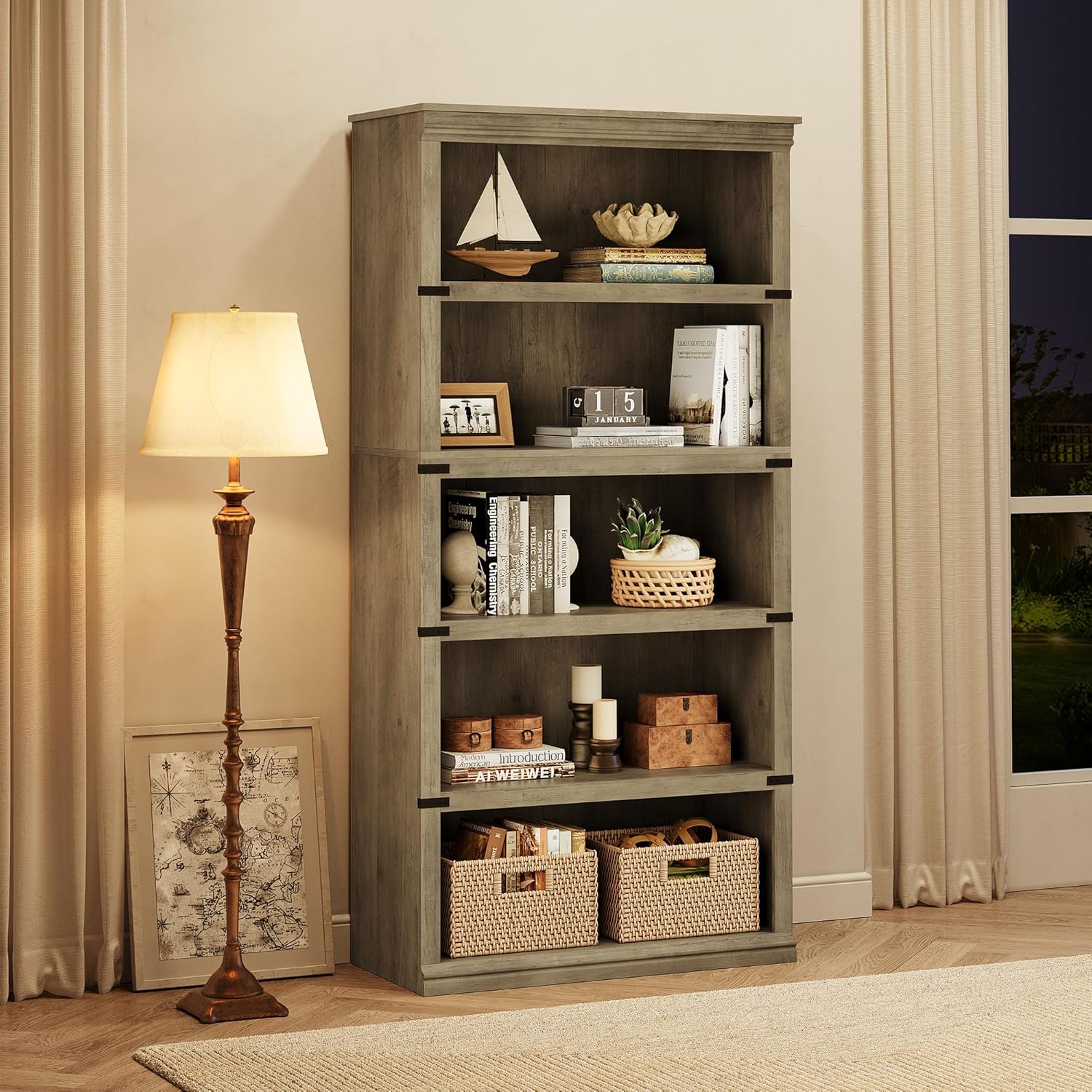 GAOMON 5-Tier Farmhouse Bookshelf Rustic Wooden Bookcase with Open ...
