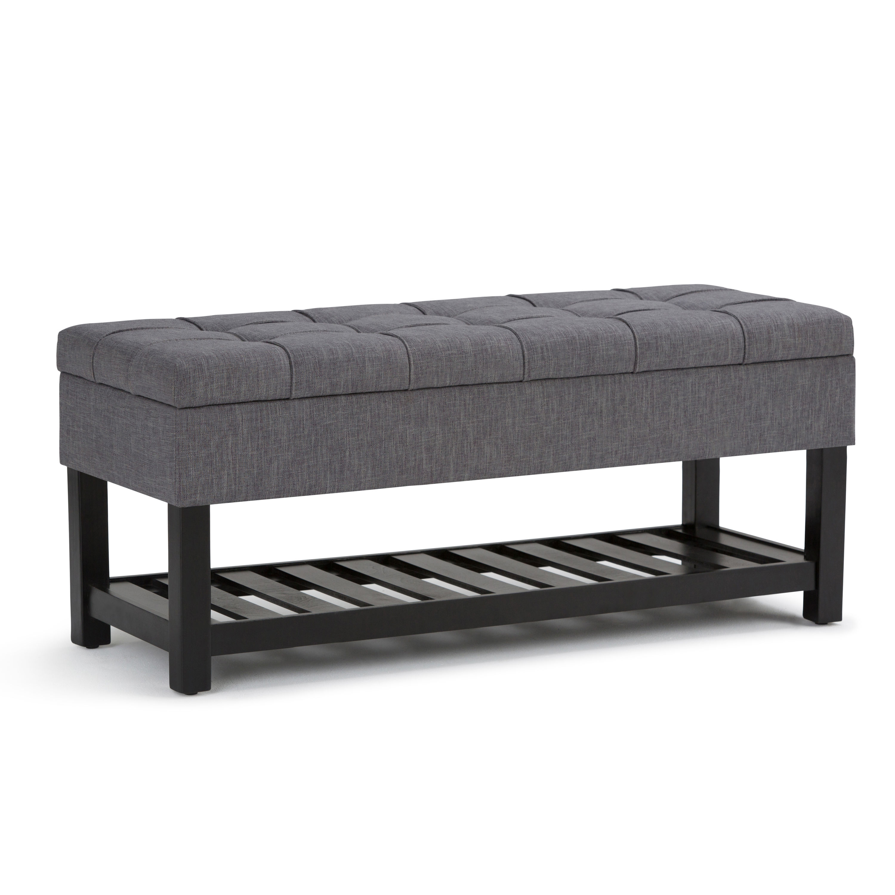 Simpli Home AXCOT-262-SGL Saxon Casual Slate Grey Storage Ottoman