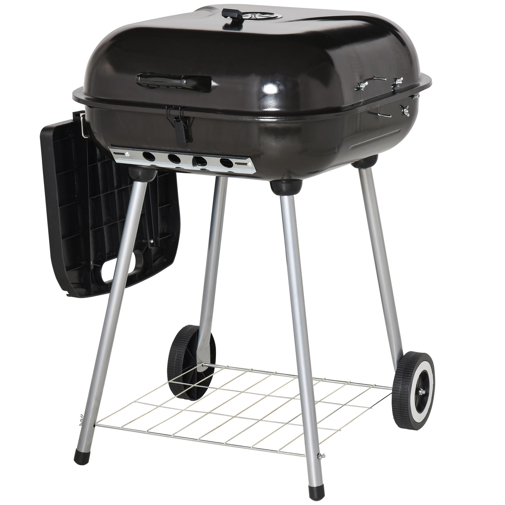 LUXEYARD Outsunny 21 Inch Portable Charcoal Grill Wheels Bottom Shelf Black