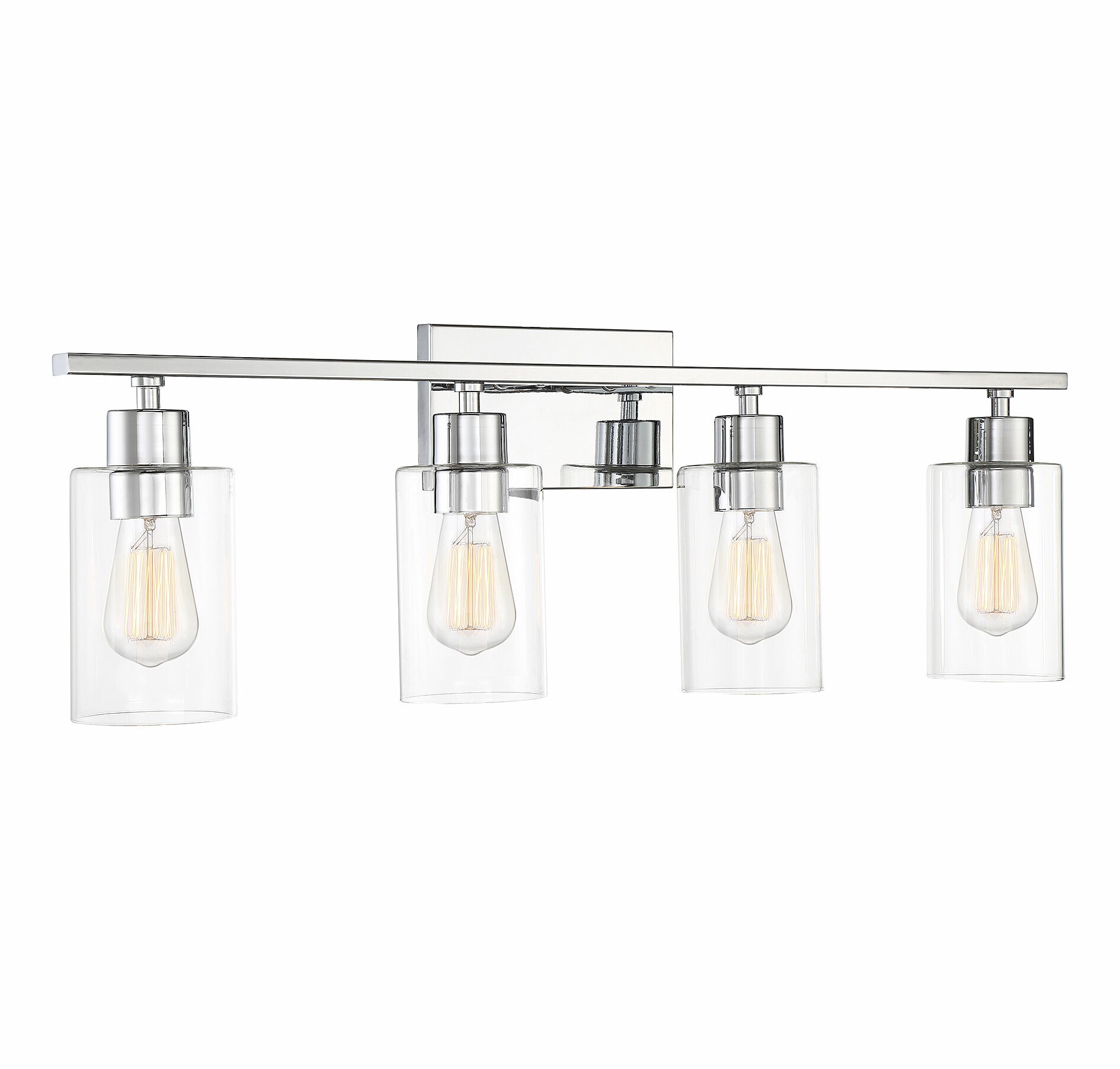 Polished Chrome 4-Light Cylinder Glass Vanity Fixture