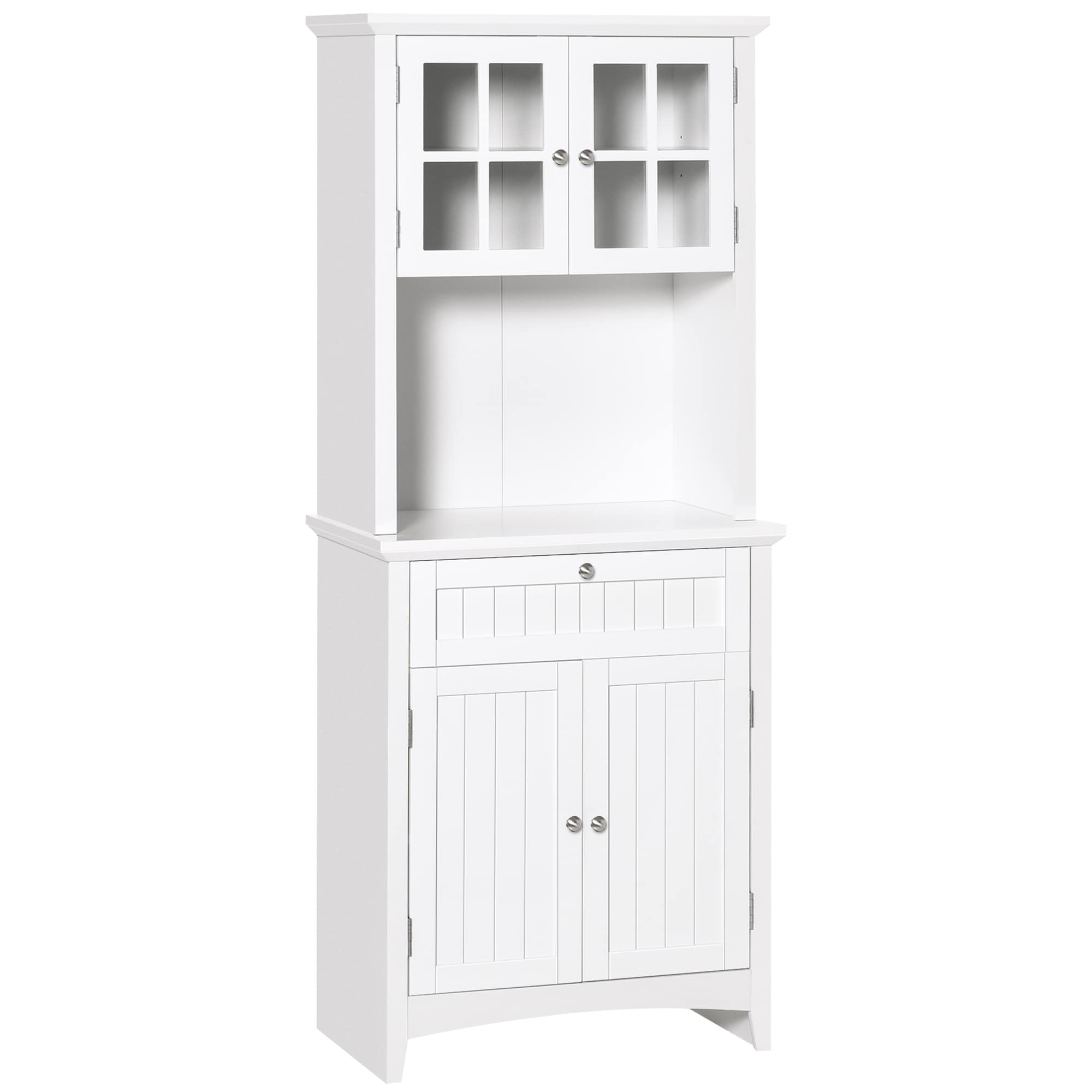 Tatayosi RY-217121 Elegant Buffet with Hutch  Kitchen Pantry Storage Cabinet with Framed Glass Door Drawer and Microwave Space  White