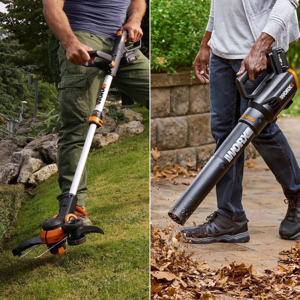 WORX WG928 Power Share 20-volt max Cordless Battery String Trimmer and Leaf Blower and 2 Ah (Battery Included) (Charger Included)