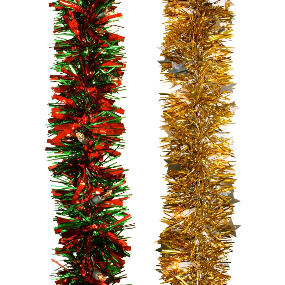 GE Outdoor Pre-Lit 25-Ft Tinsel Garland with Clear in the Artificial ...