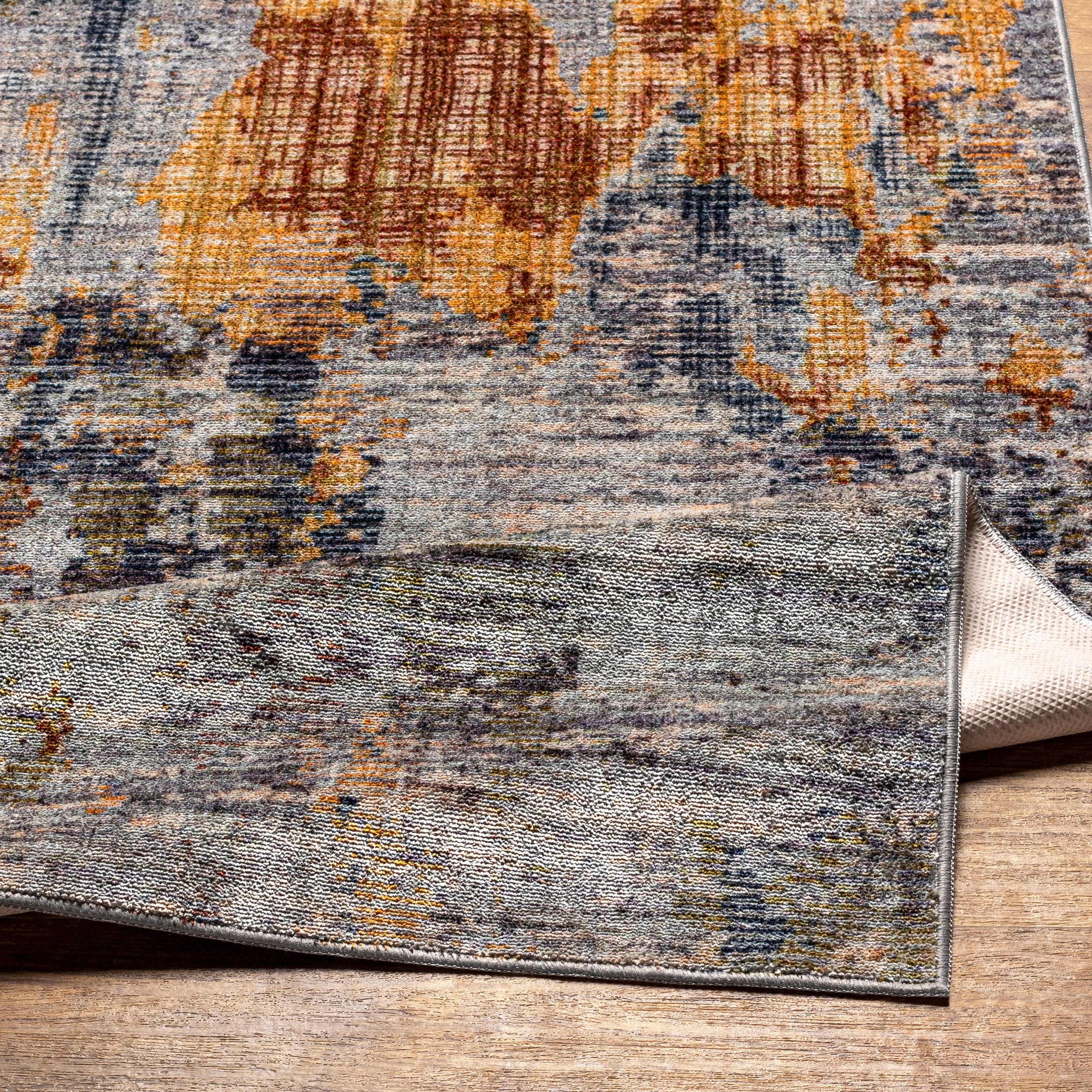 Gray Abstract Synthetic Reversible Washable Rug 2'7" x 4'