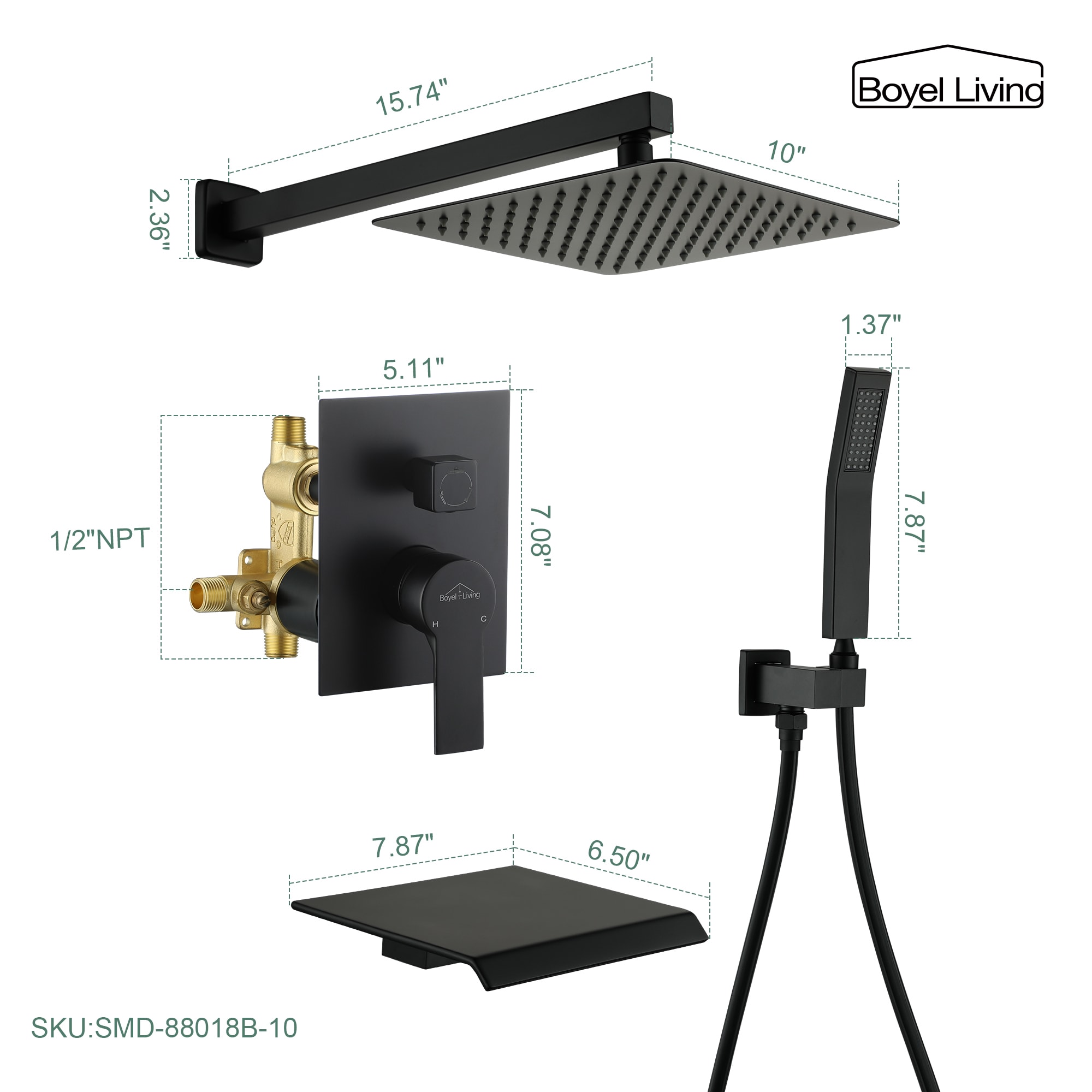 Clihome CSMD-BS880-18B10 Showerhead-Bar-Panels - View #5