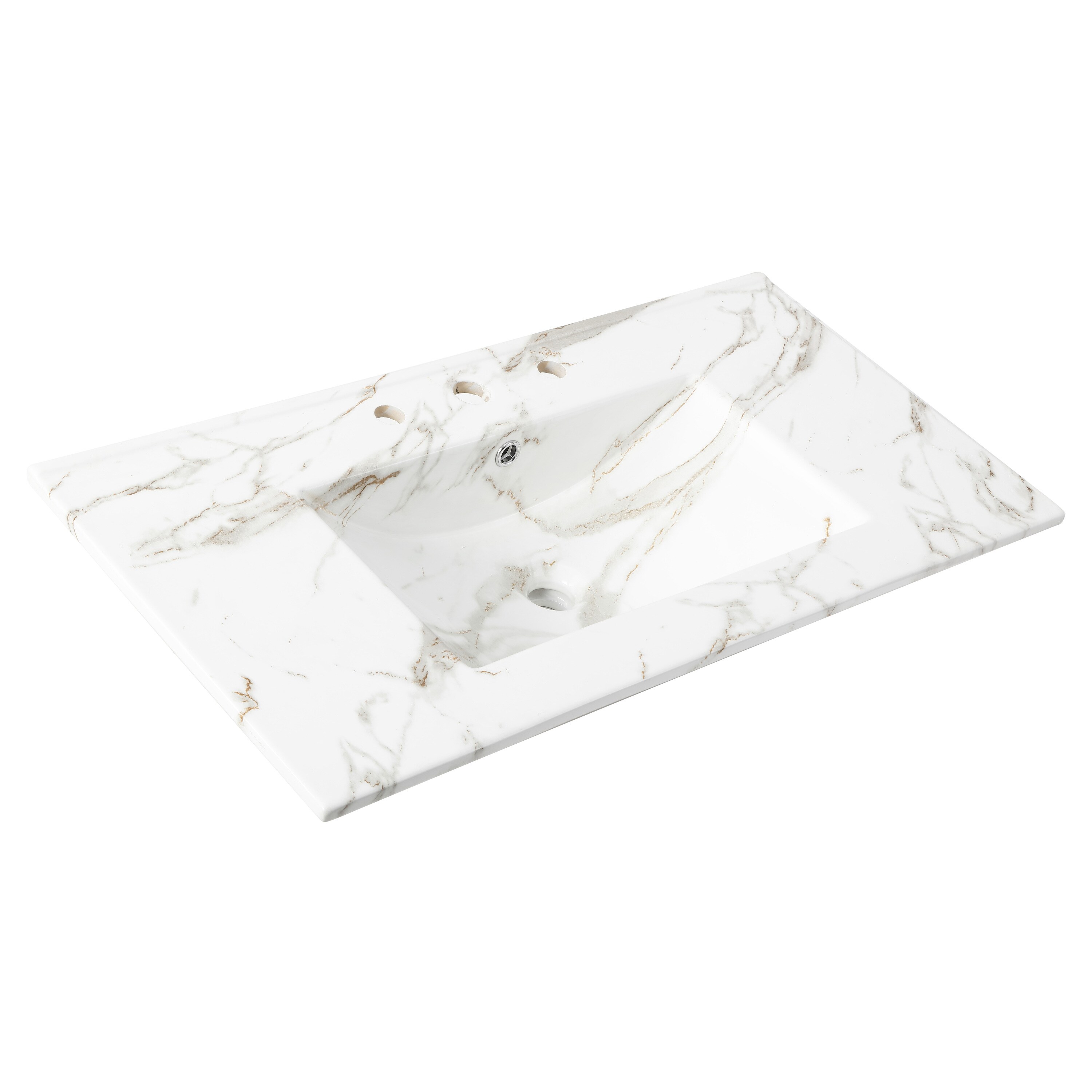 JONATHAN  Y SNK1003C Ancillary Classic Contemporary 36-in x 18.25-in White Marble Effect Ceramic Drop-in Single Sink Widespread Faucet Mount Bathroom Vanity Top