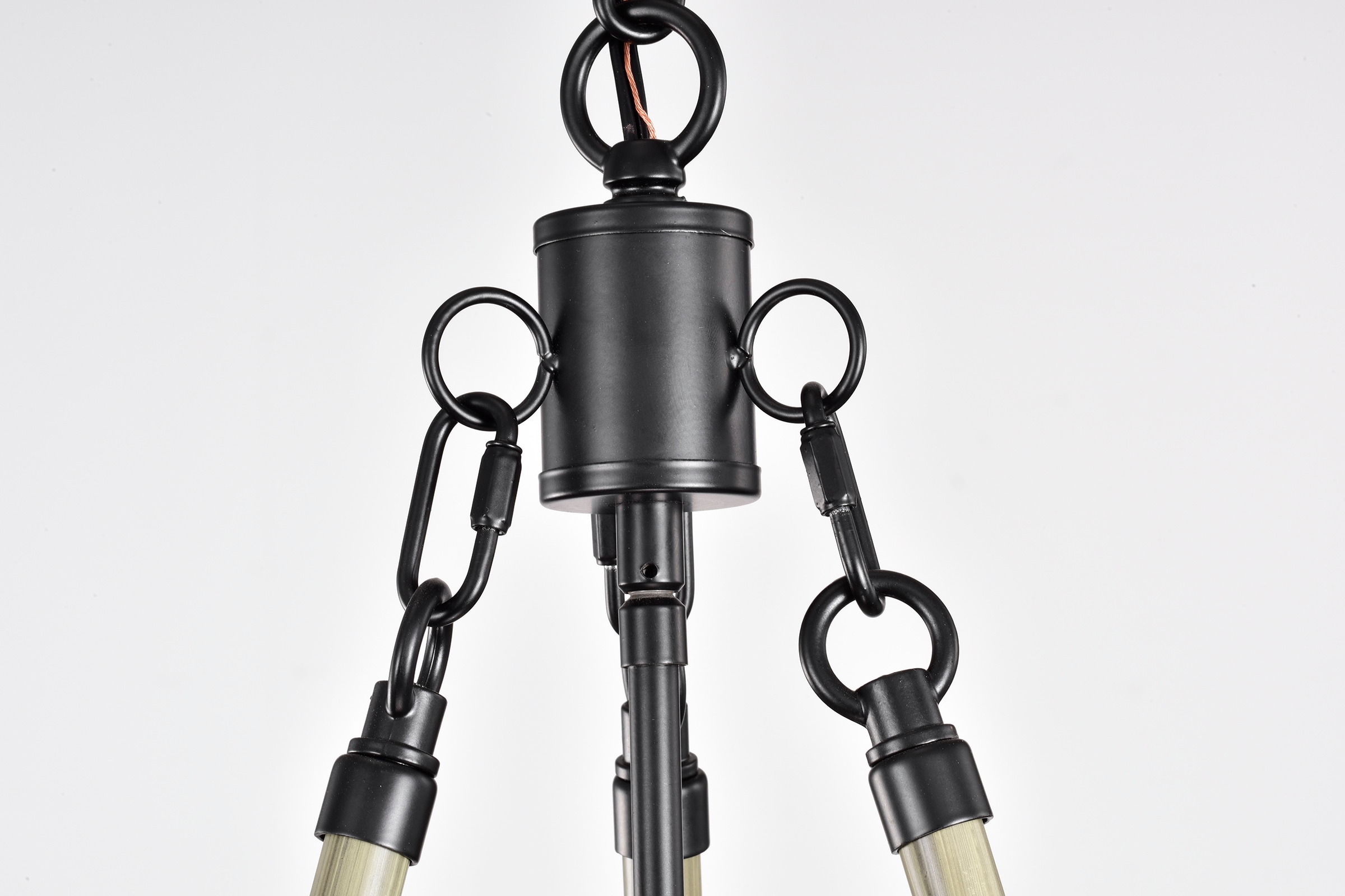 Black Antique Silver Bamboo Drum Chandelier 19 in. x 69 in.