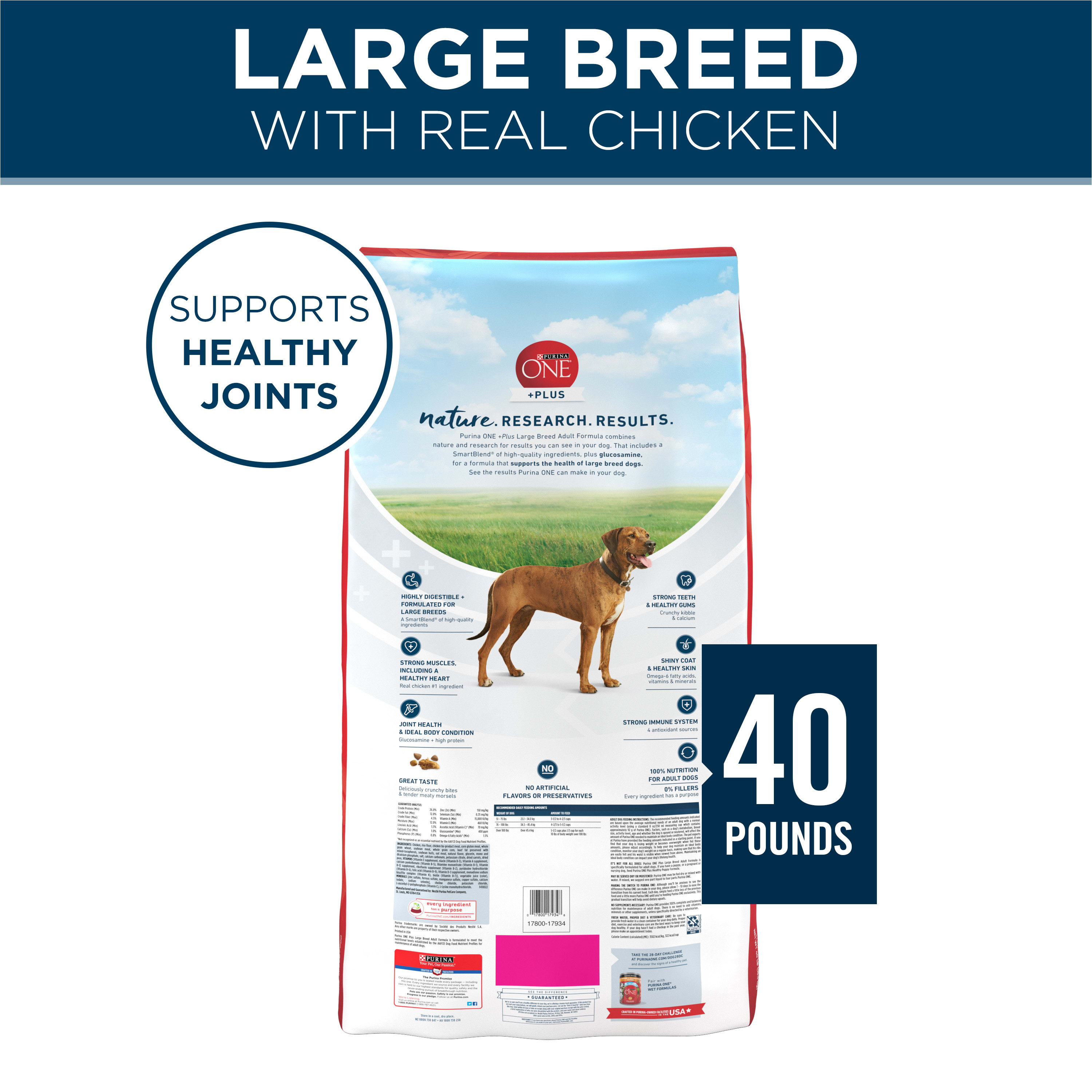 Purina ONE Purina One Large Breed Dog Food 40 lb Bag Adult Formula with Chicken Flavor Supports Health of Large Breed Dogs SmartBlend Formula 1780017934 at Lowes