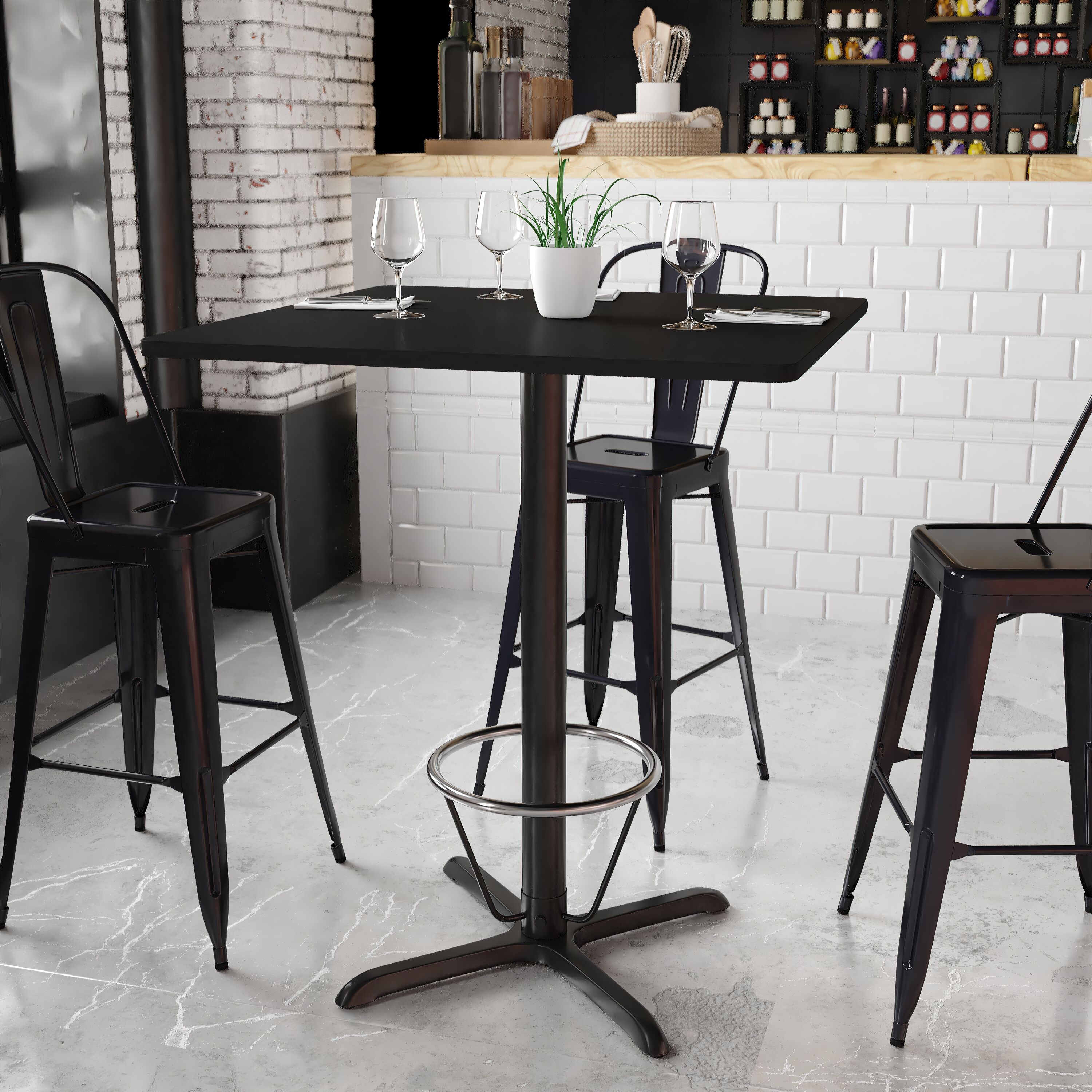Flash Furniture 889142217770 Black Contemporary/Modern Bar Table, Wood veneer with Black Metal 36-Inches L x 43.13-Inches H