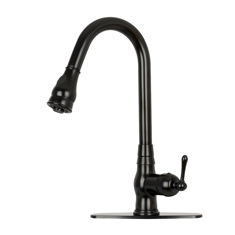 Akicon AK418-MB Matte Black Single Handle Deck-mount Pull-down Kitchen Faucet with Sprayer ( Deck Plate Included )