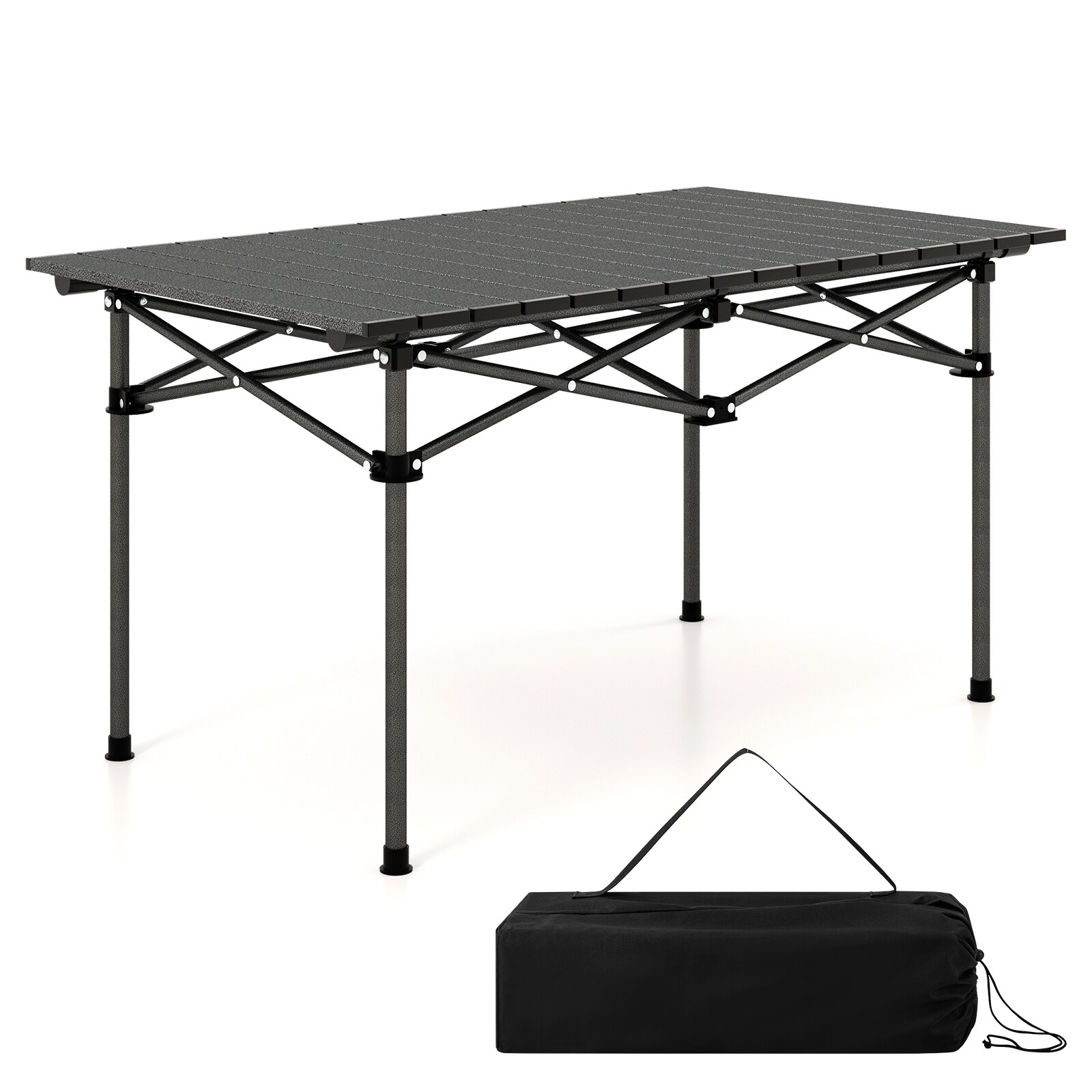 Slickblue D-CO-KB40011PN 38 inch- Black- Aluminum Table Rectangular Roll-Up Top Folding Camping Table with Carry Bag for 4-6 People Outdoor Picnic Beach or Backyard