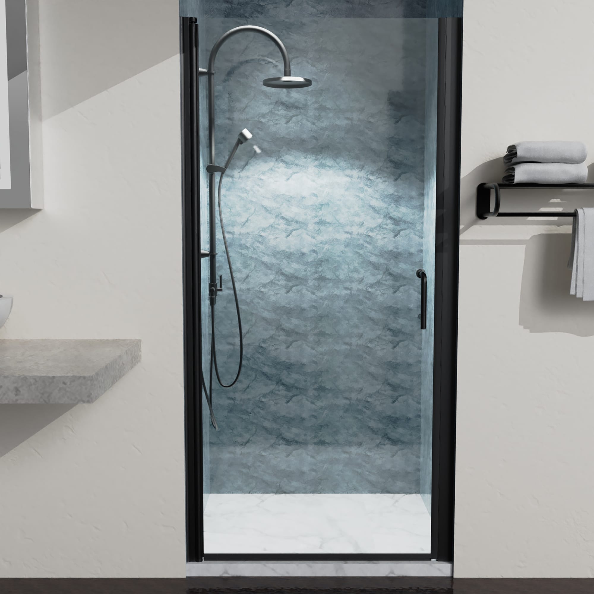 Lordear LD-AUG1113BL Matte Black 36-in to 37-3/4-in W x 72-in H Frameless Pivot Soft Close Shower Door 1/4-in Thick Clear Glass