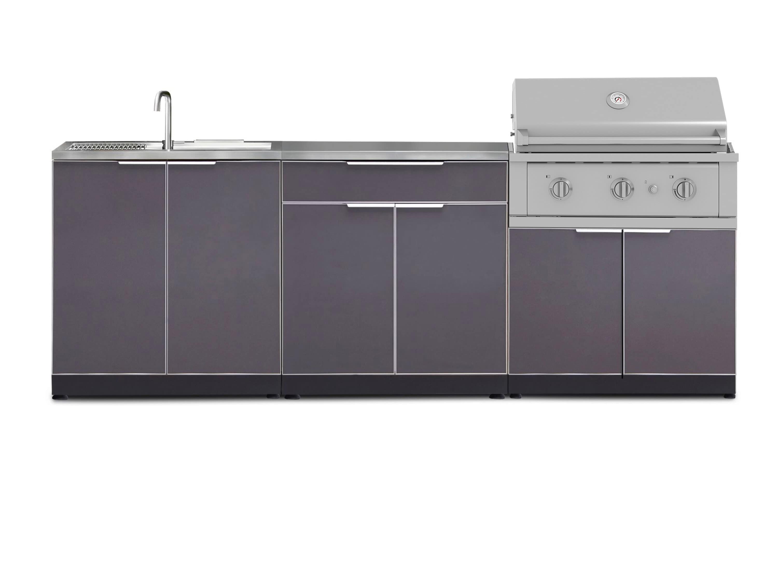NewAge Products 71075 Classic Aluminum Cabinets Performance Gas Grill 5 -Piece 97-in W x 24-in D x 48.5-in H Modular Outdoor Kitchen Set 3 Burners