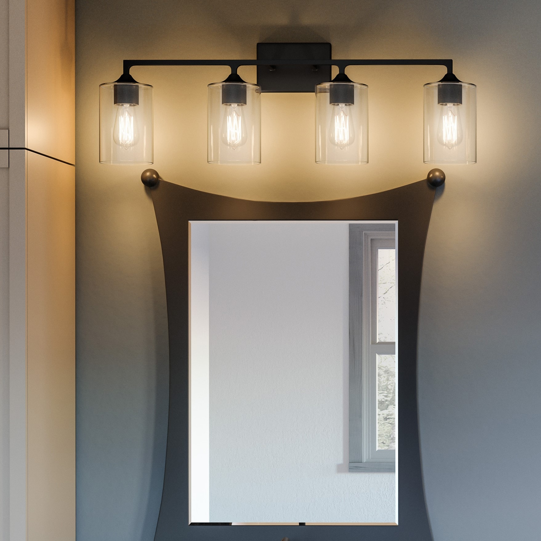 Quoizel PRC8633MBK Prescott 33.5-in 4 -Light Matte Black Transitional Vanity light