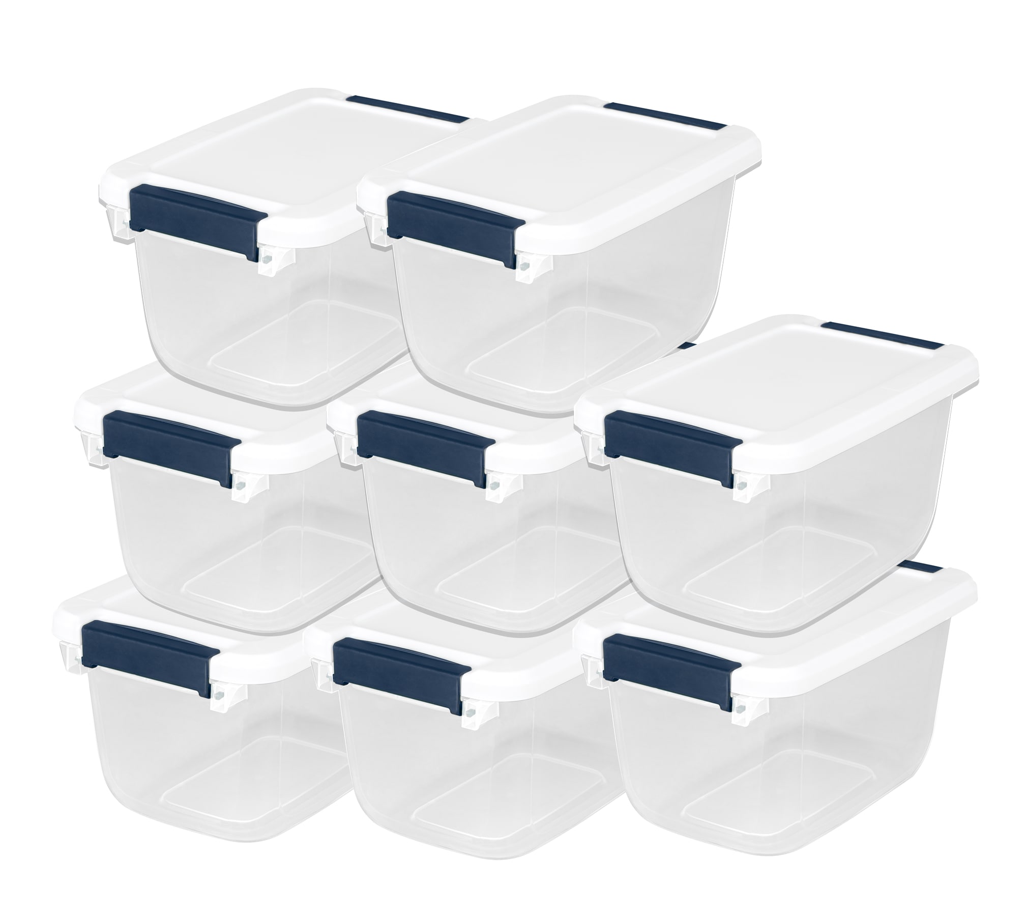 4ct mDesign Plastic Stackable Kitchen Storage Organizer with Drawer 4 Pack Clear