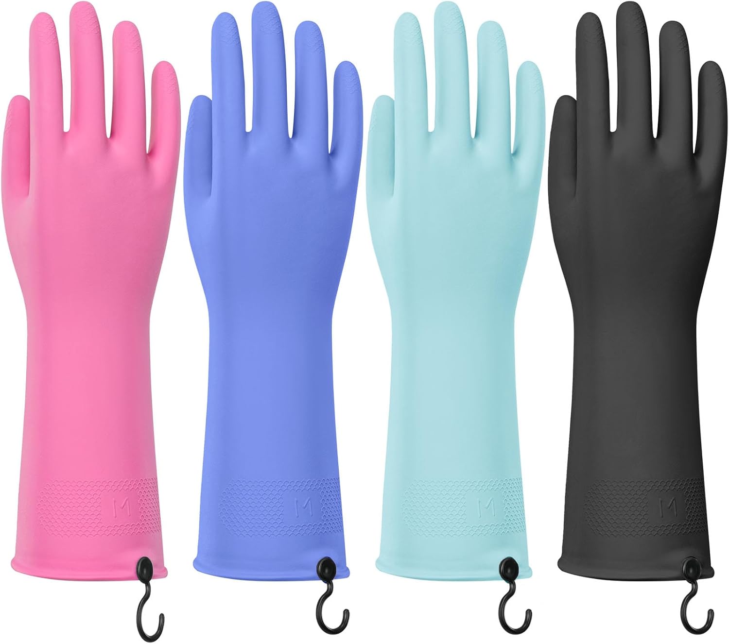 DYRCJ  4 Pairs Rubber Dishwashing Gloves with Hanging Hooks Reusable Non Slip Durable Flexible Cleaning Gloves for Kitchen and Household