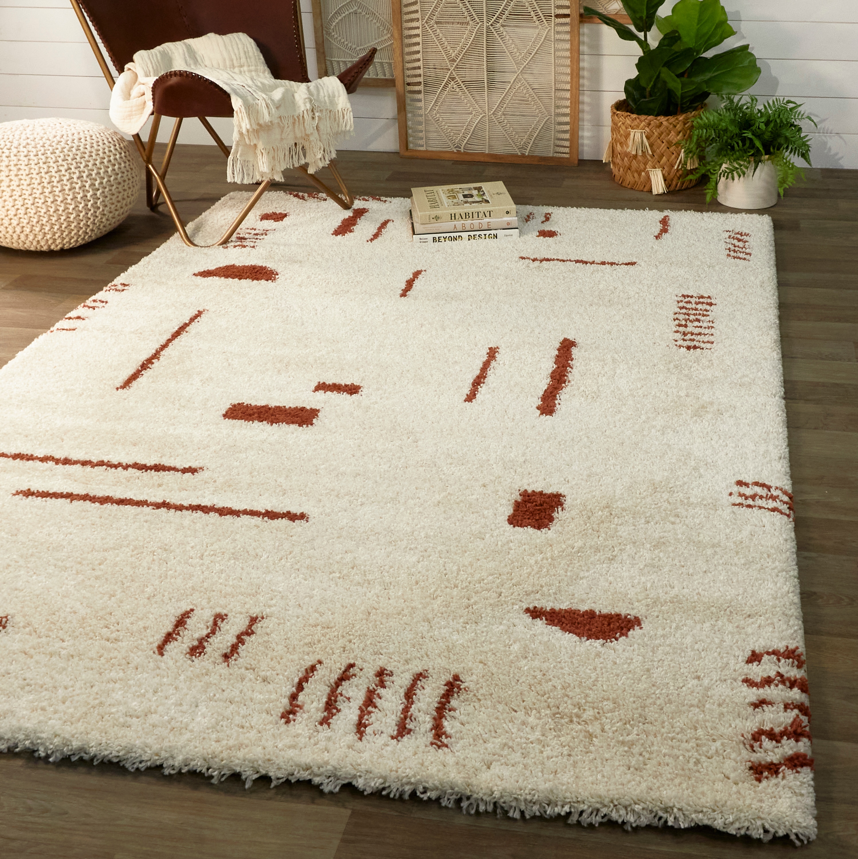 Balta 3006028 Rupa 5 x 7 (ft) Loomed Polypropylene White/Rust Rectangular Indoor Geometric Area rug