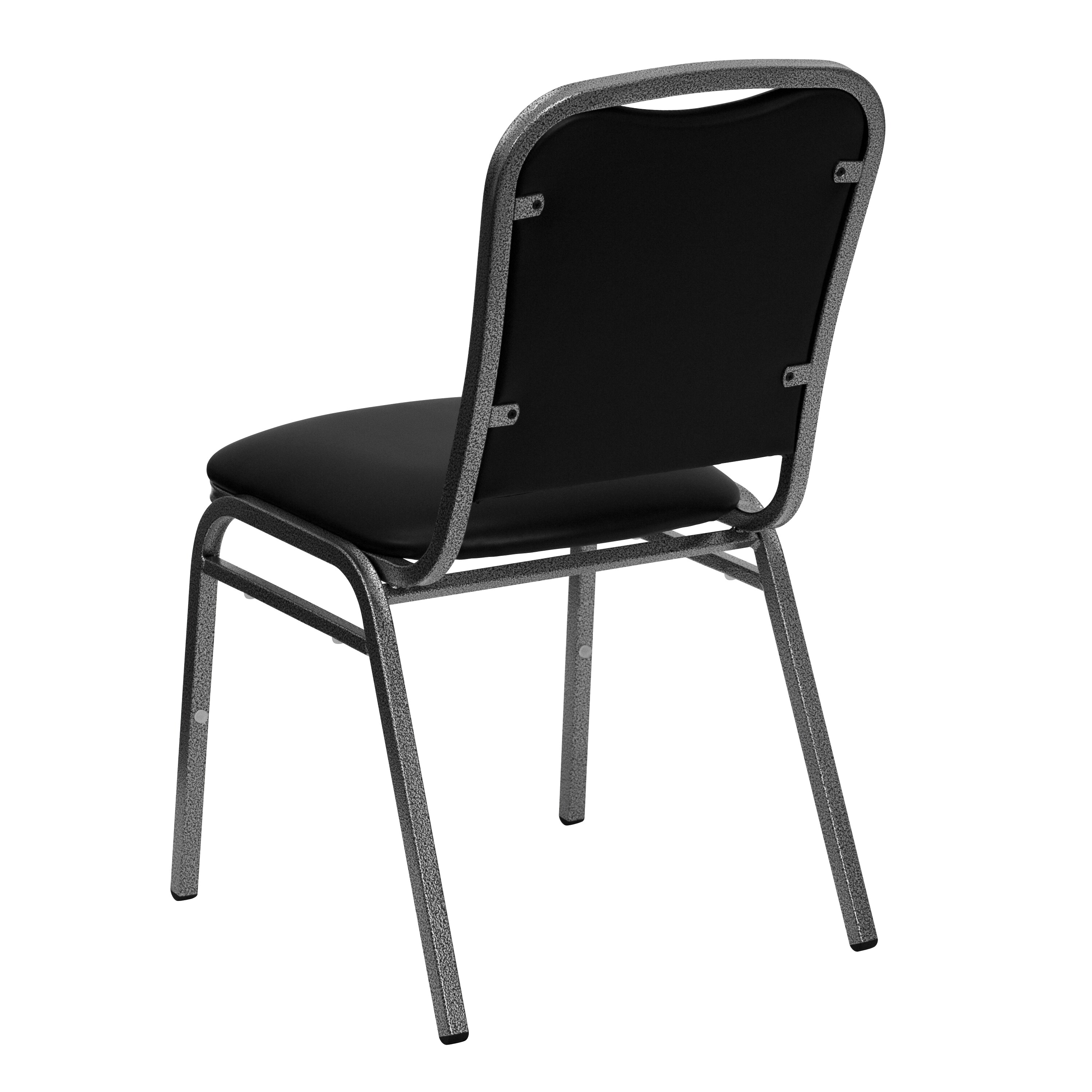 Elegant Black Vinyl and Silver Metal Stacking Banquet Chair