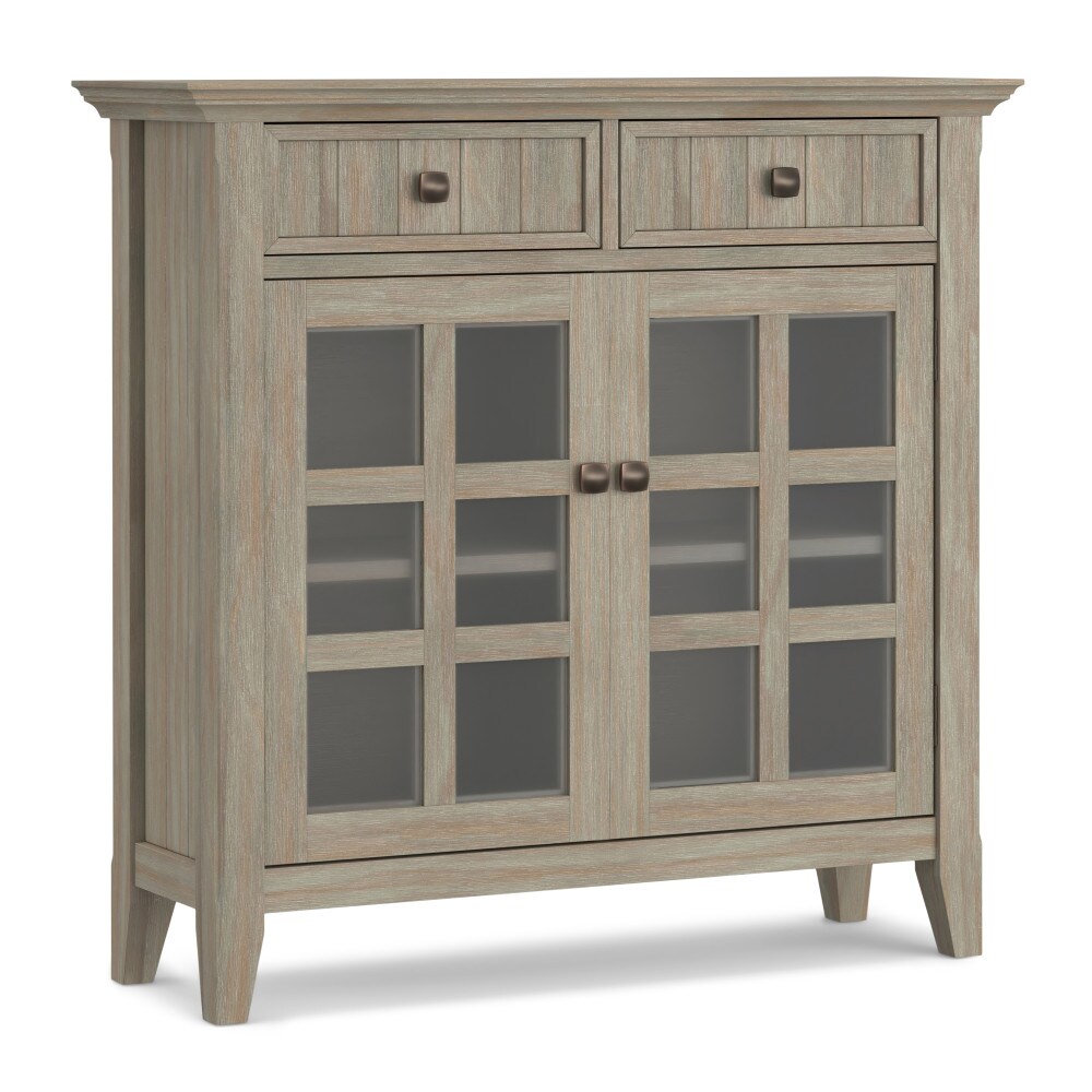 Simpli Home AXCACA47-GR Acadian Distressed Grey Transitional Wood Media Cabinet