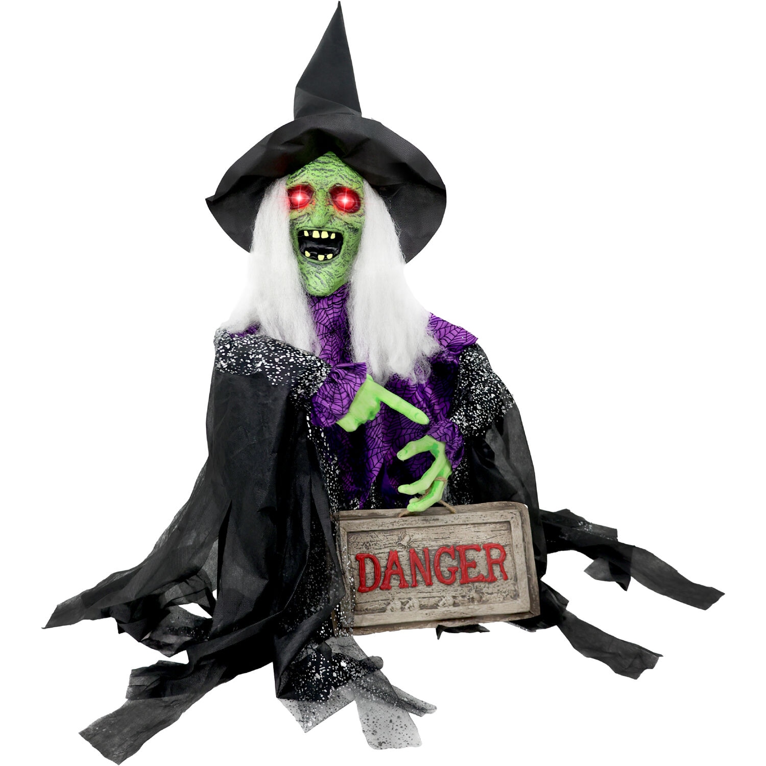 43" Green and Purple Animatronic Witch with LED Eyes