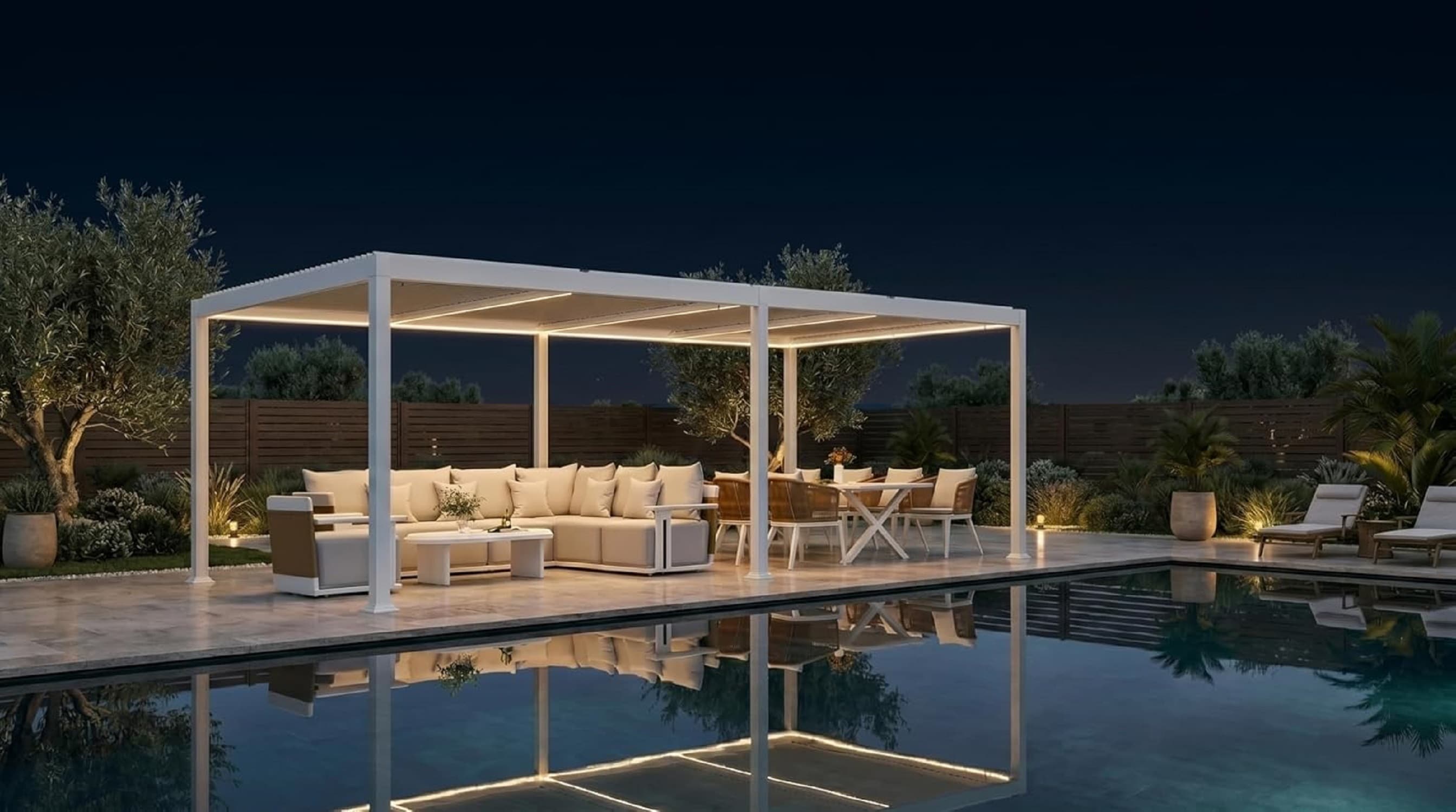PURPLE LEAF Louvered Pergola with Adjustable Rainproof Roof for Fire Pit PatioDining 11-ft W x 23-ft Lx7-ft 8-in H White Metal Freestanding Pergola