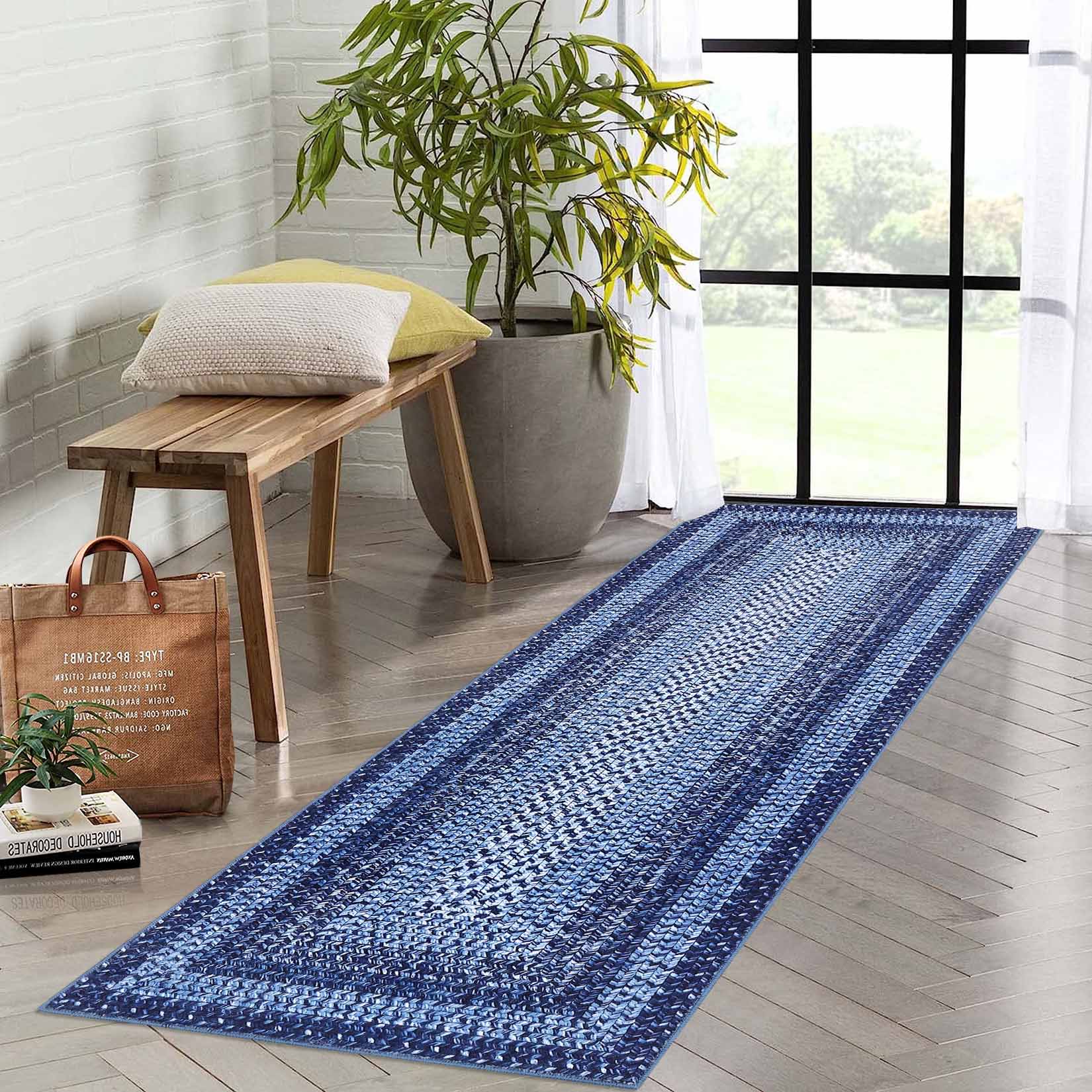 Garvee YXY-LO-PHO-1168MY5T 2 x 8 (ft) Loomed Navy Rectangular Indoor Geometric Mid-Century Modern Machine washable Runner rug