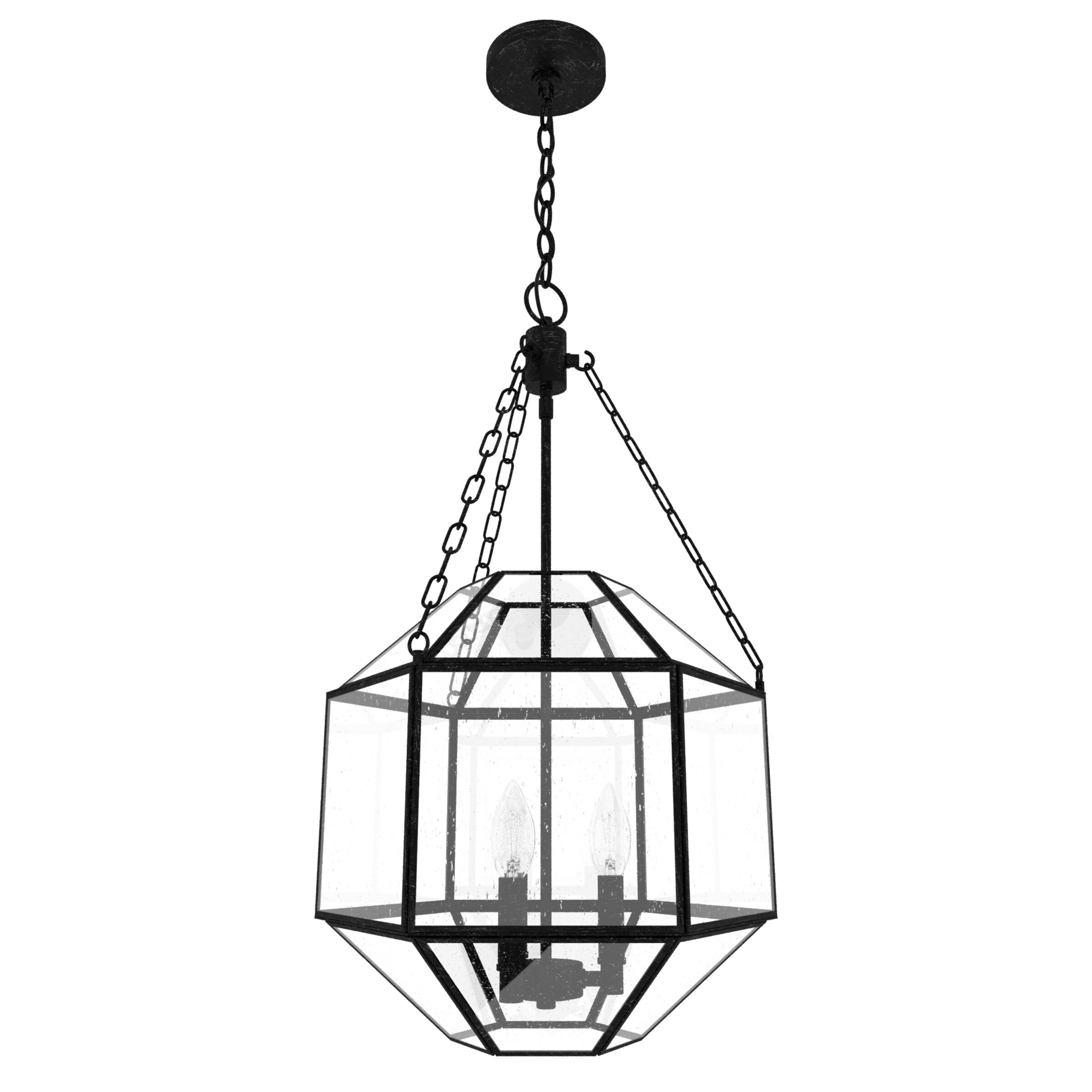 Hunter Indria 3-Light Rustic Iron Transitional Seeded Glass Geometric LED Medium Hanging Pendant Light