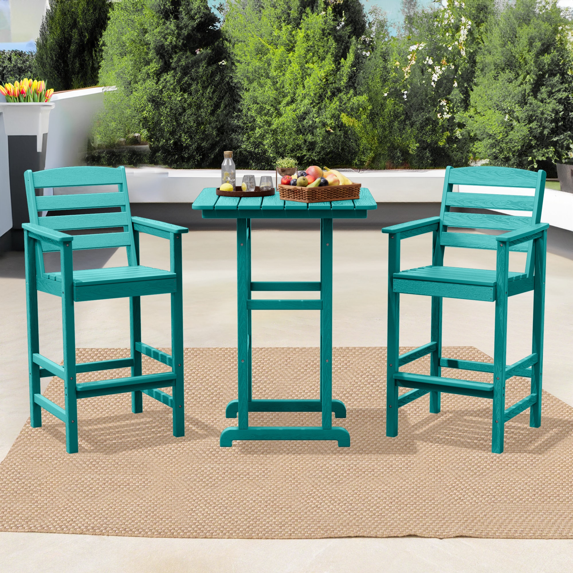 VOUA GBY03-KQ HDPE Adirondack Chairs with Table Set Of 3 3 -Piece Patio Conversation Set