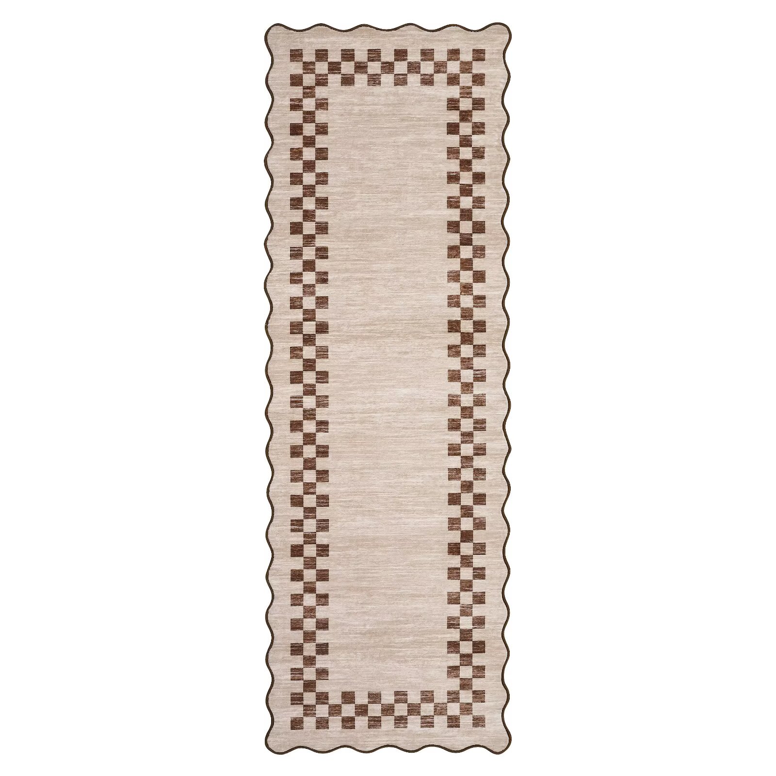 Qeetex SUNNY-PHK-343RARLS 2 x 6 ft Polyester Light Taupe Rectangular Indoor Geometric Bordered Modern Machine Washable Runner Rug