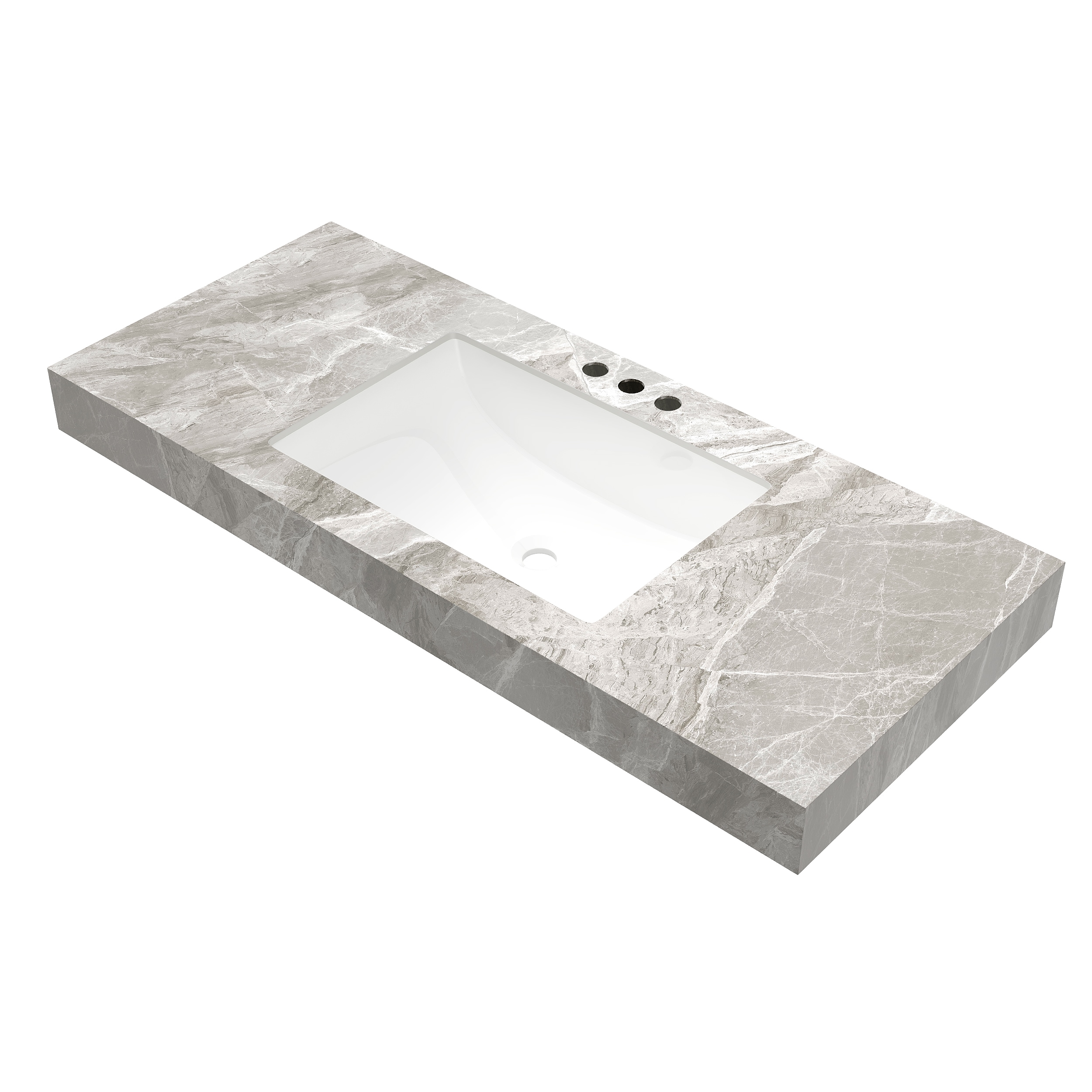 GDFStudio Muri Modern 48 in Sintered Stone Countertop and Undermount Ceramic Basin with Three Standard Pre-drilled Faucet Hole - Light Grey (Sink ONLY - NO Faucet and Drain)
