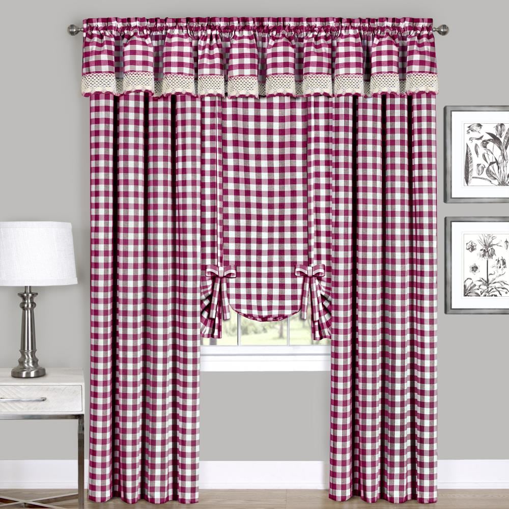 Burgundy and White Cotton Polyester Light Filtering Window Panel