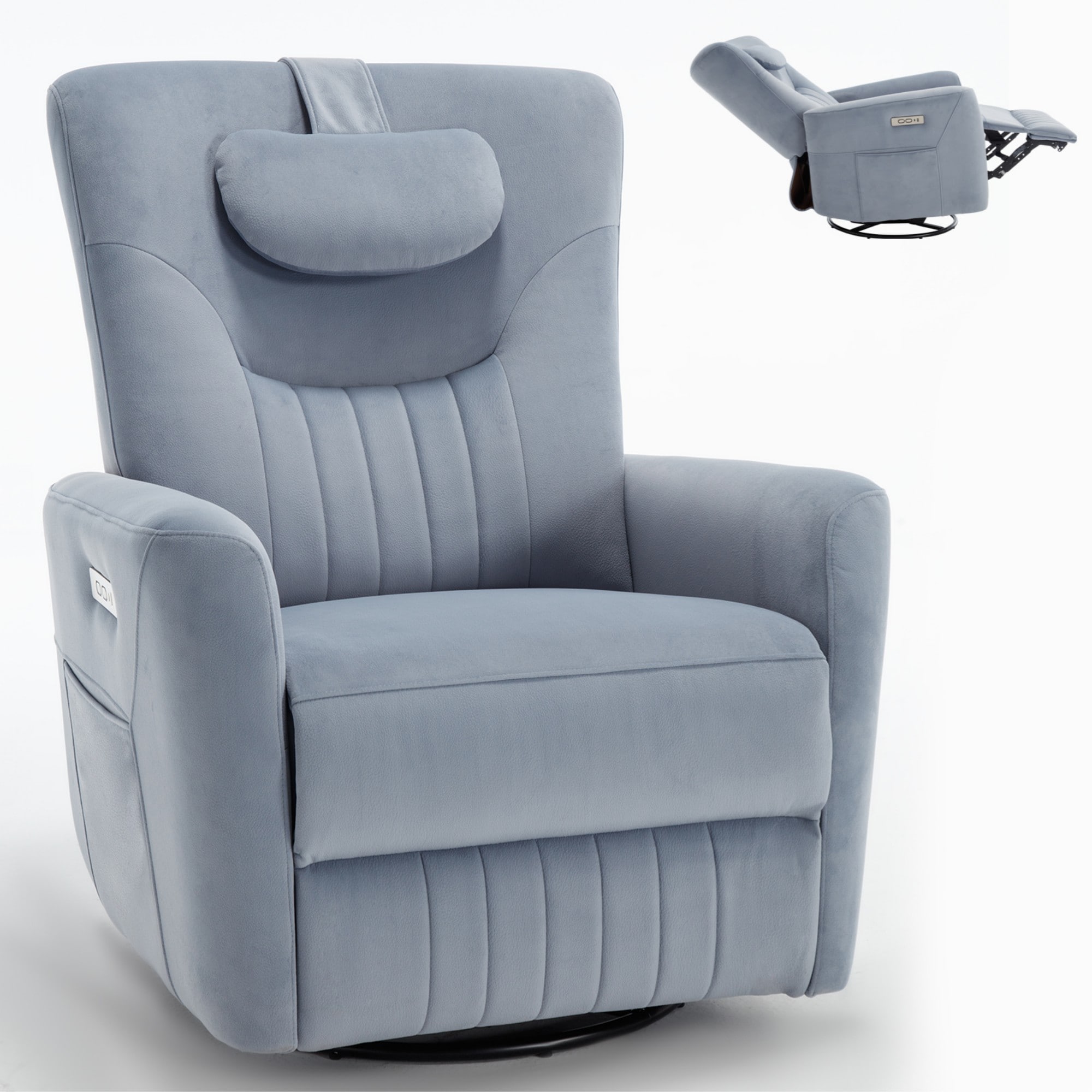 Boyel Living BL-CM808BL Swivel and Rocker Power Recliner Chair Heavy Duty Motion Mechanism with USB and Type-C Ports