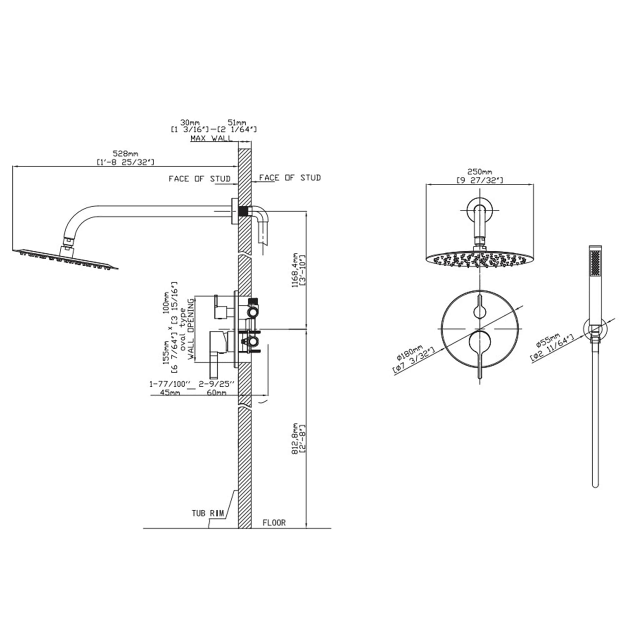 Clihome CL-EB12C3MB Showerhead-Bar-Panels - View #7