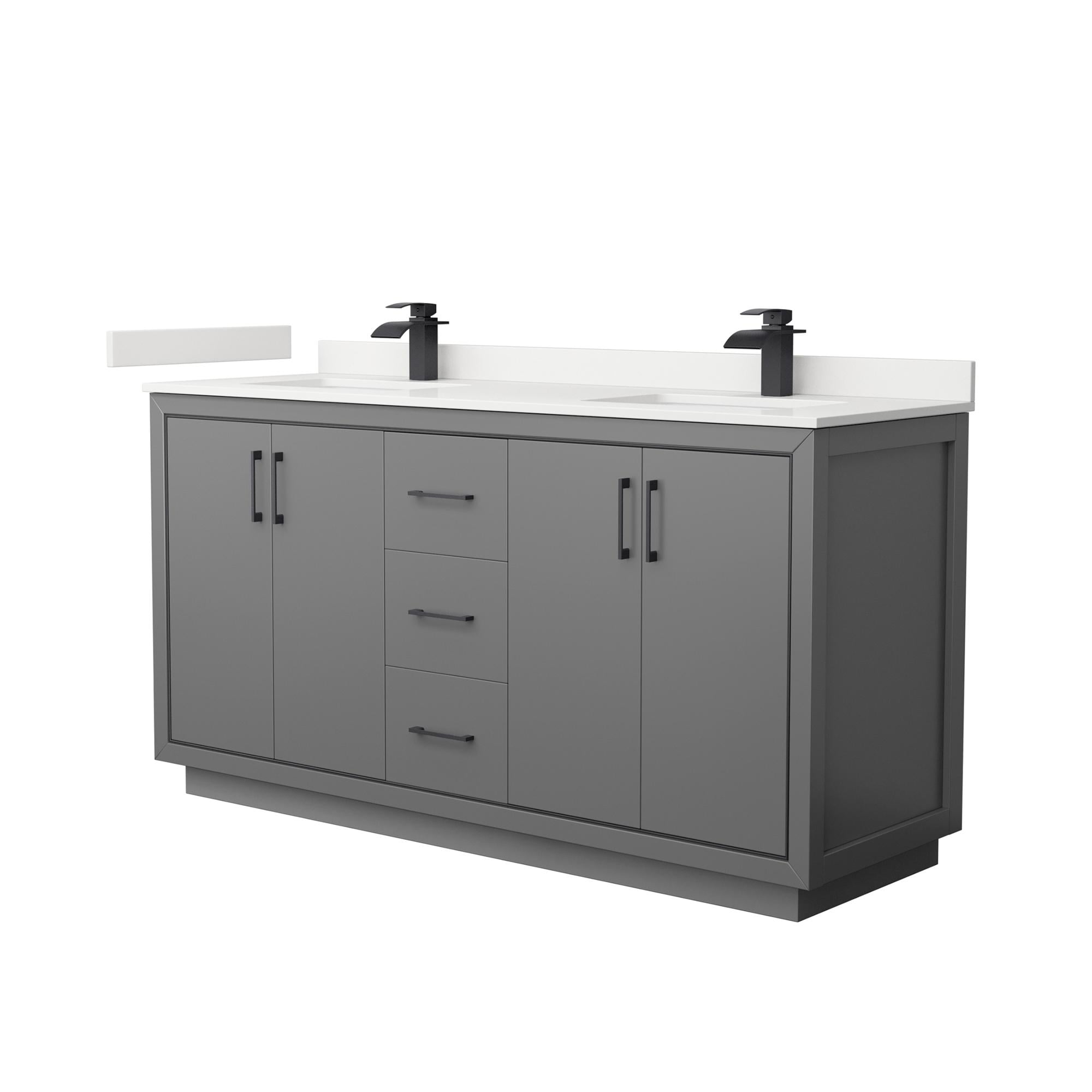 Wyndham Collection WCF111166DGBWQUNSMXX Icon 66-in Dark Gray Undermount Double Sink Bathroom Vanity with White Quartz Top