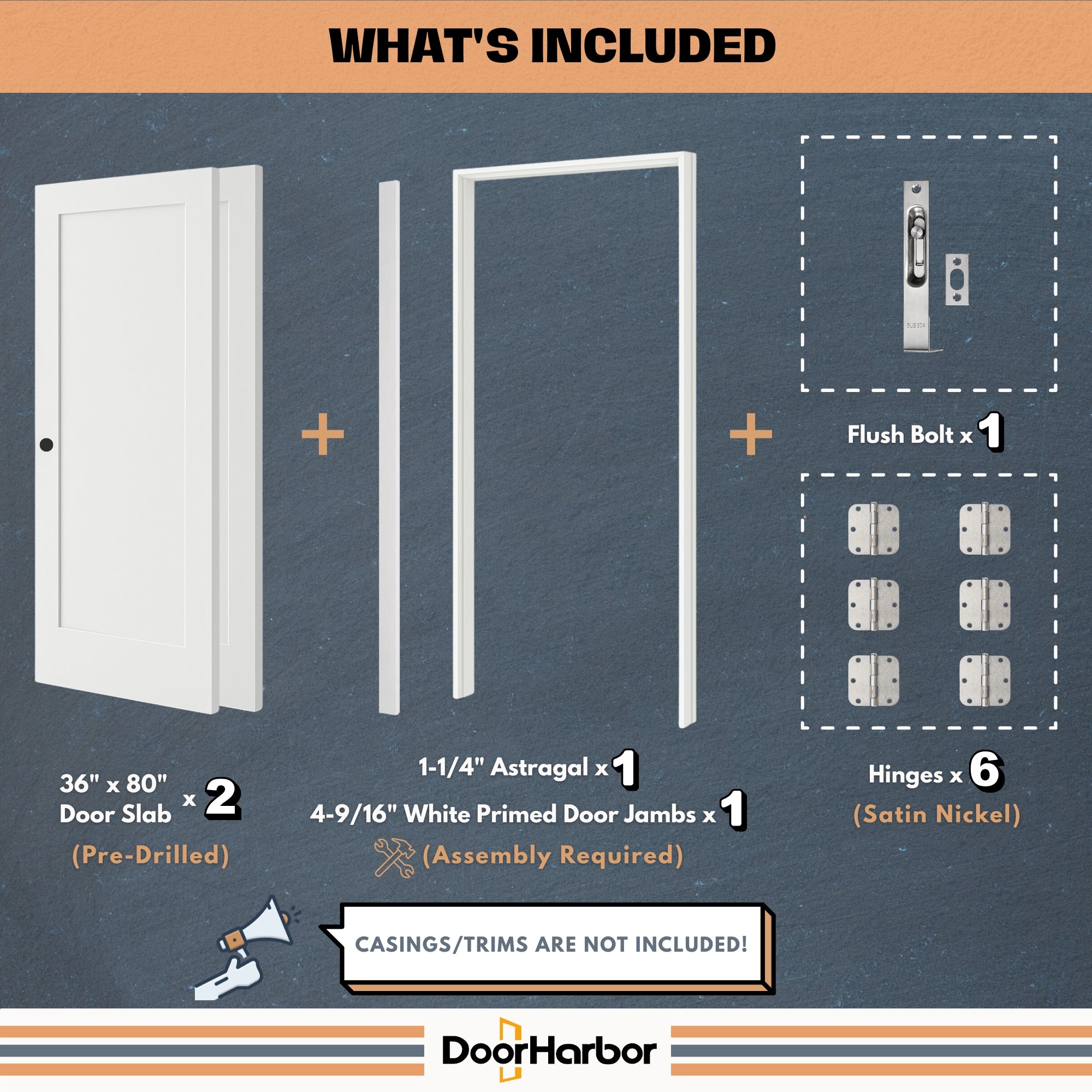 Door Harbor 72-in x 80-in Interior Double Prehung French Door Right ...