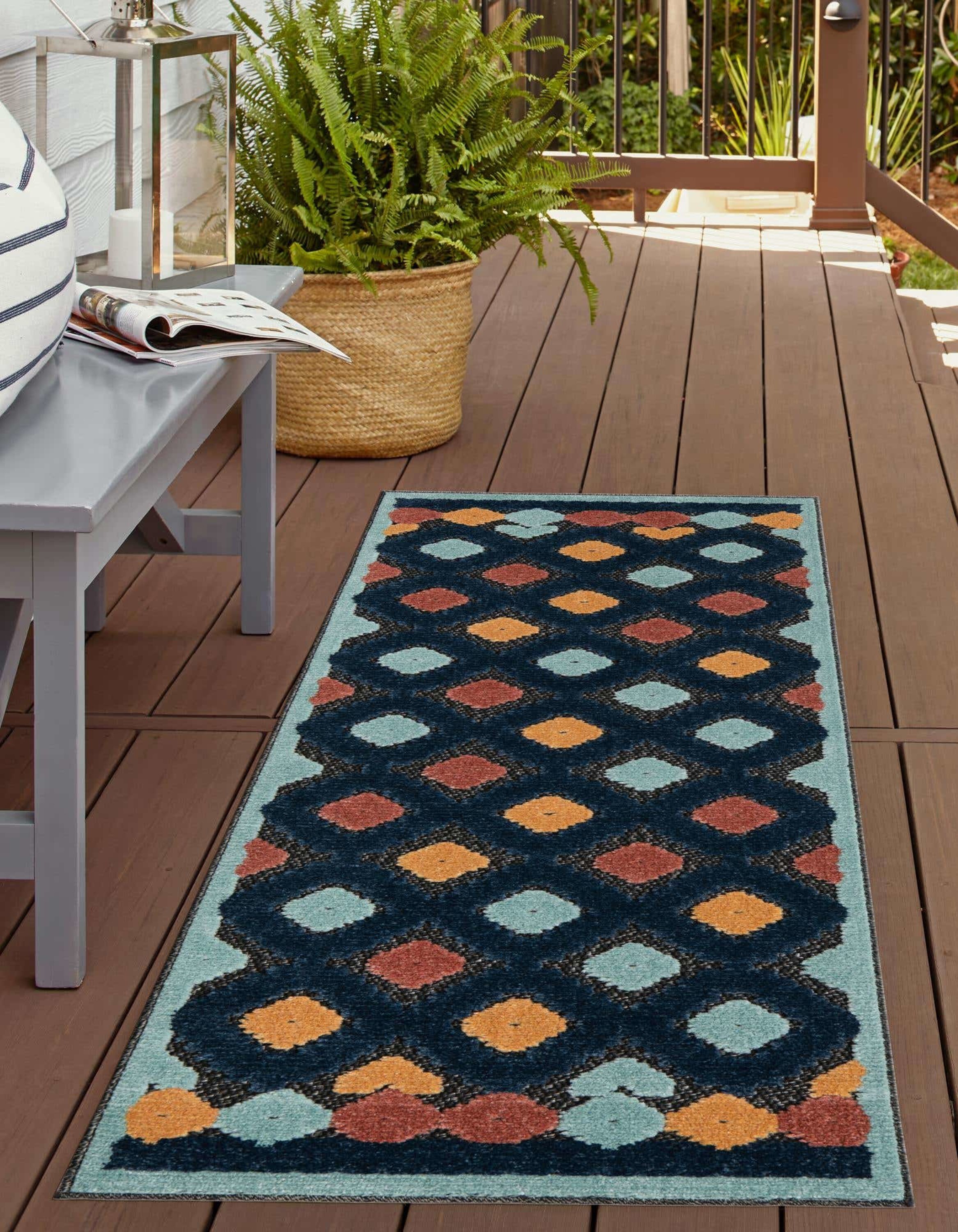 Belize Outdoor Black 10 ft Runner Area Rug Indoor Outdoor Rug