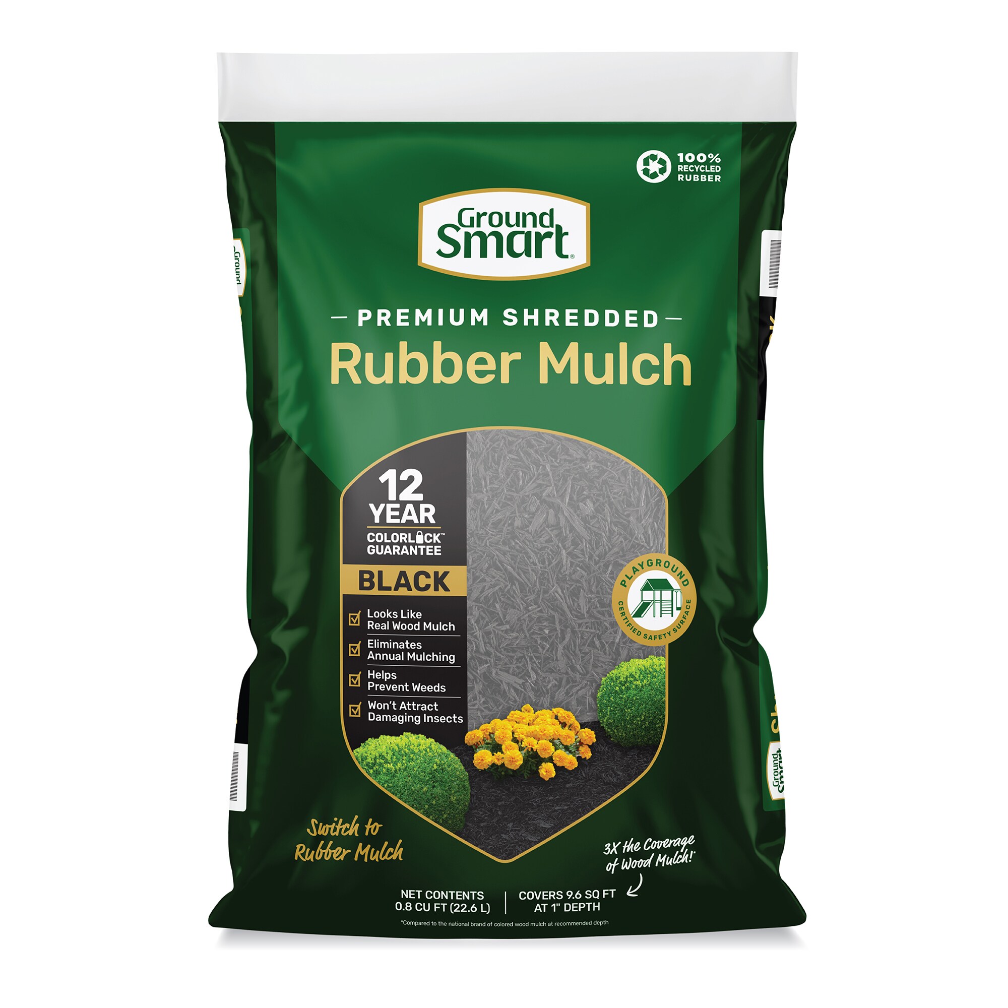 GroundSmart Premium Shredded Rubber Mulch 0.8-cu ft Black Rubber Mulch ...