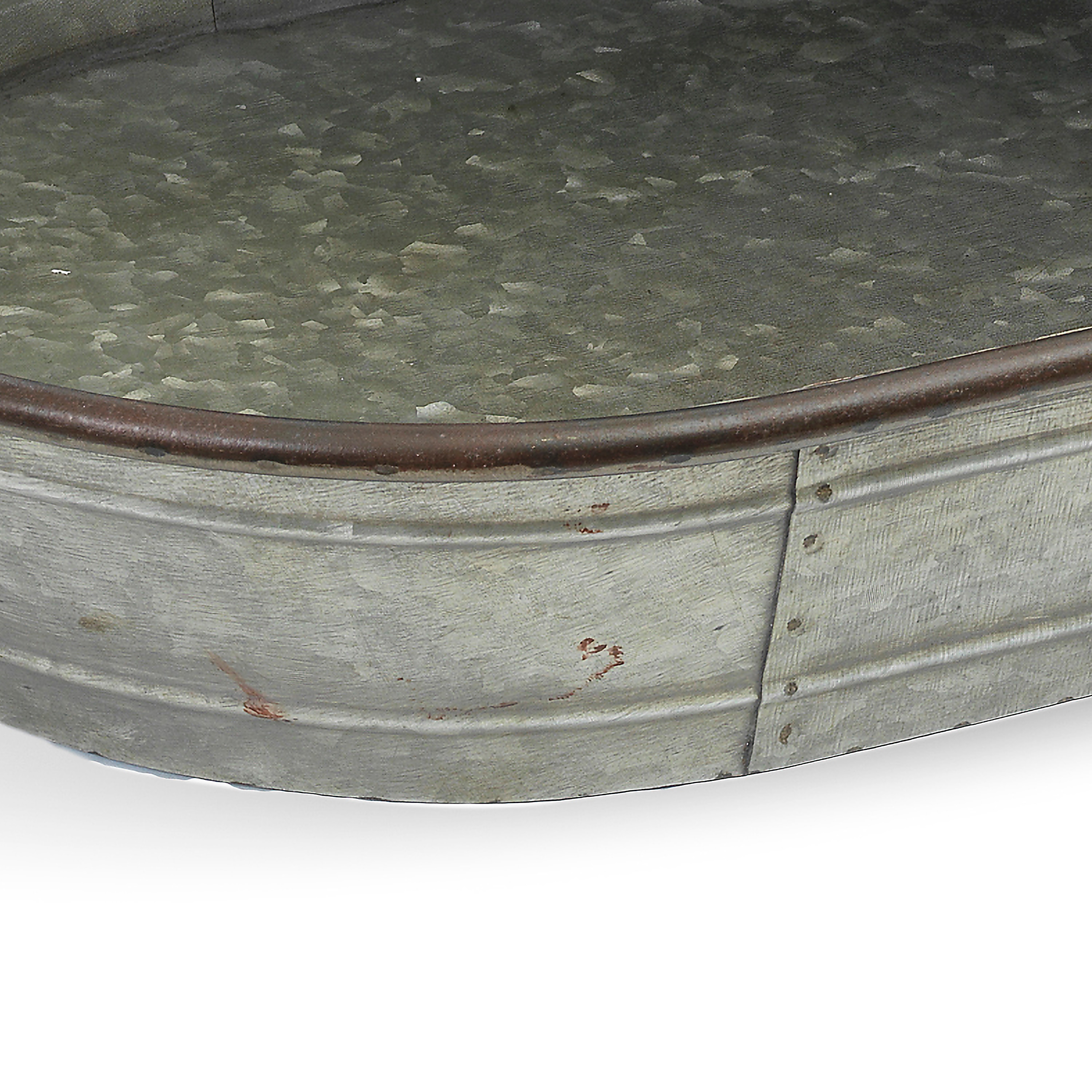 Set of 3 Rustic Gray Galvanized Metal Oval Planter Trays