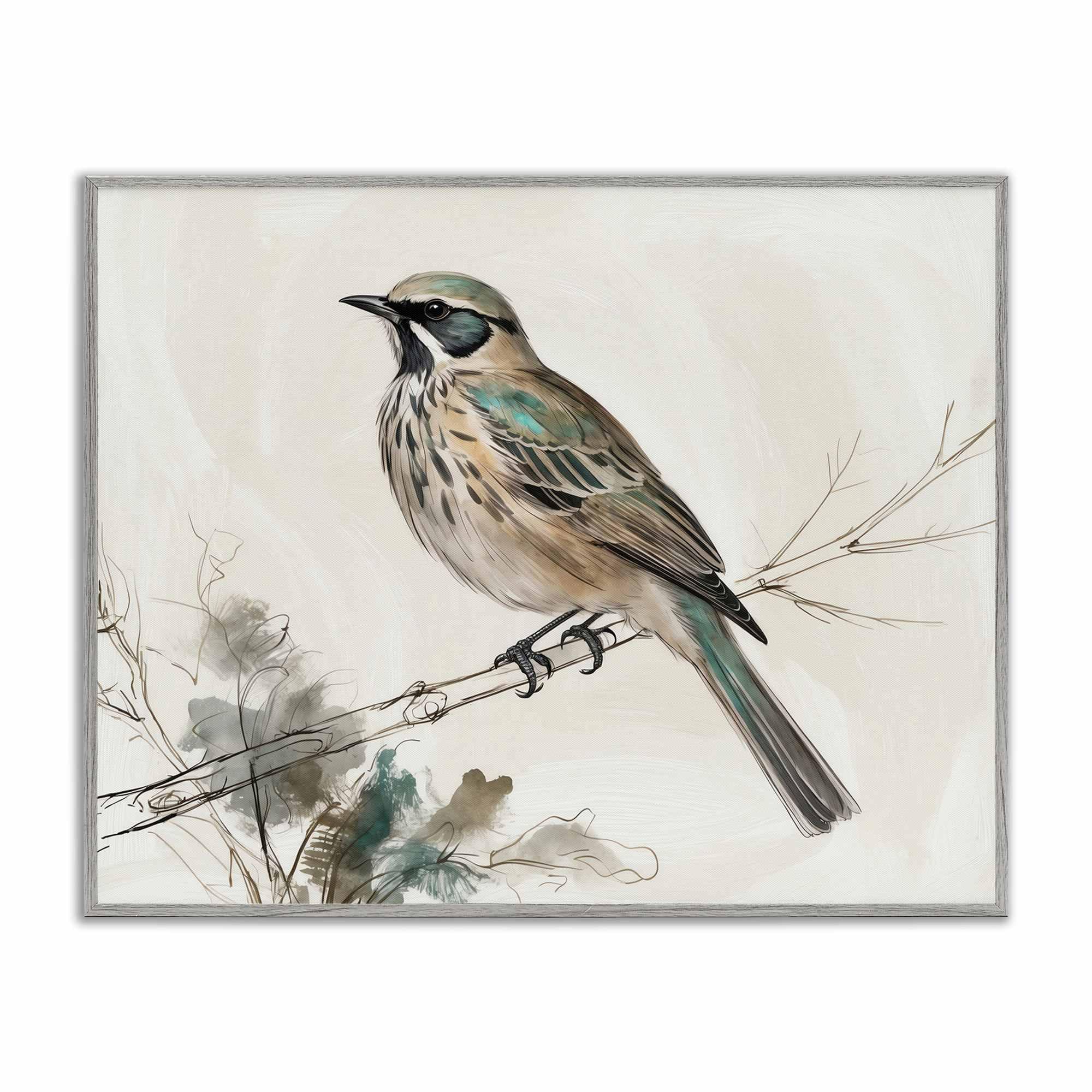 Stupell Industries BT-780-GFF-11X14 Perched Bird Illustration Gray Framed Giclee Art By LSR Creative Studio 14 x 11