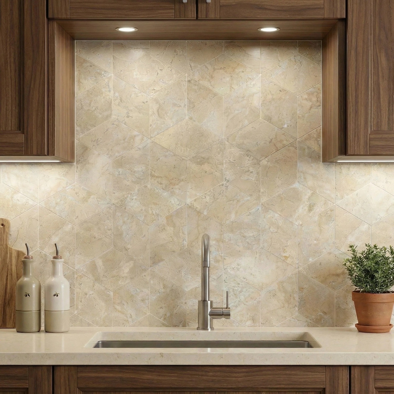 LIVACA 6 inch Beige Gold Honed Natural Marble Hexagon Wall and Floor Tile with Unique Natural Variations