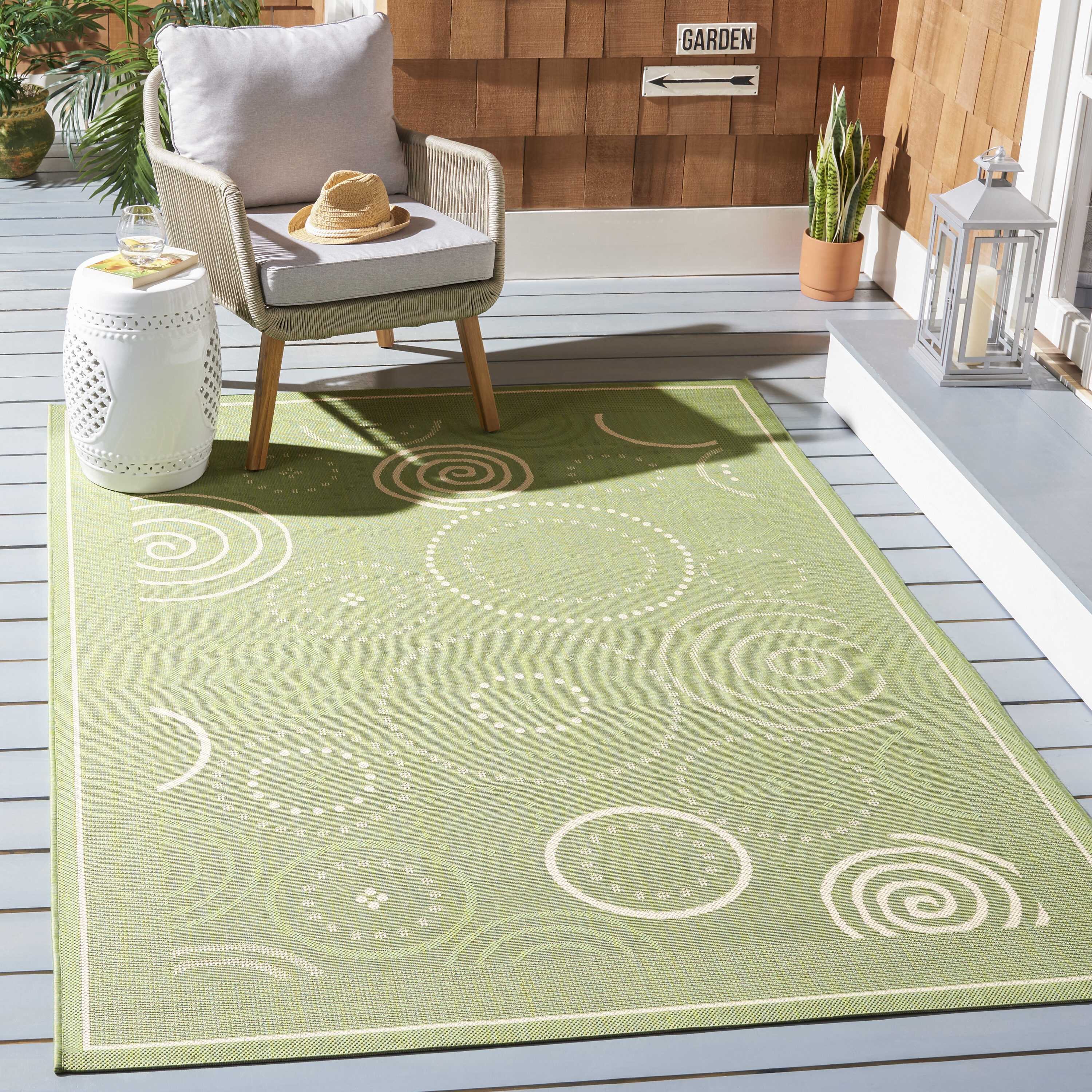 Safavieh CY1906-1E06-3 Courtyard Circles 3 x 5 (ft) Loomed Polypropylene Olive/Natural Rectangular Indoor/Outdoor Abstract Throw rug