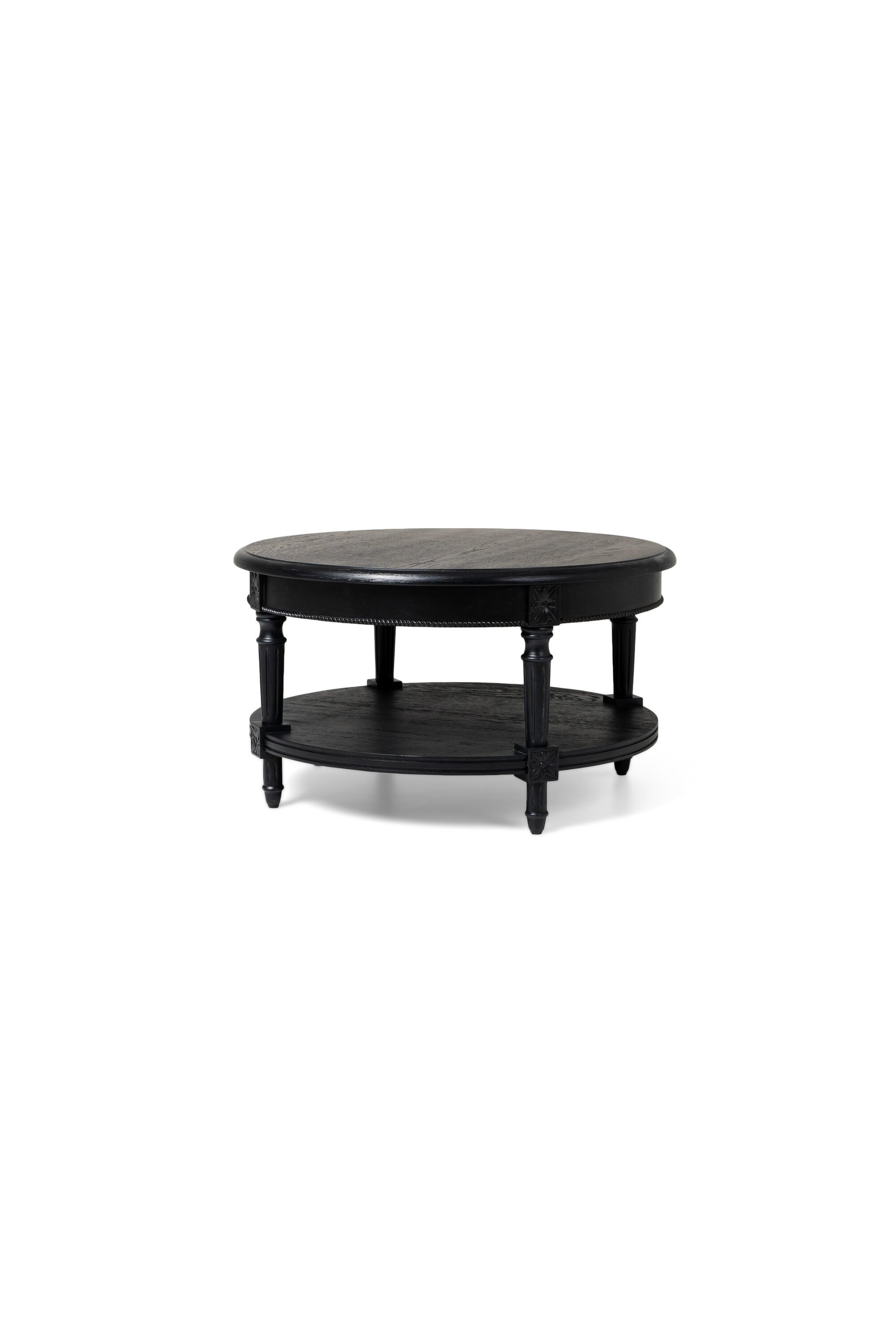 Maven Lane ML352103-WCT-BK Pullman Traditional Round Wooden Coffee Table in Antiqued Black Finish